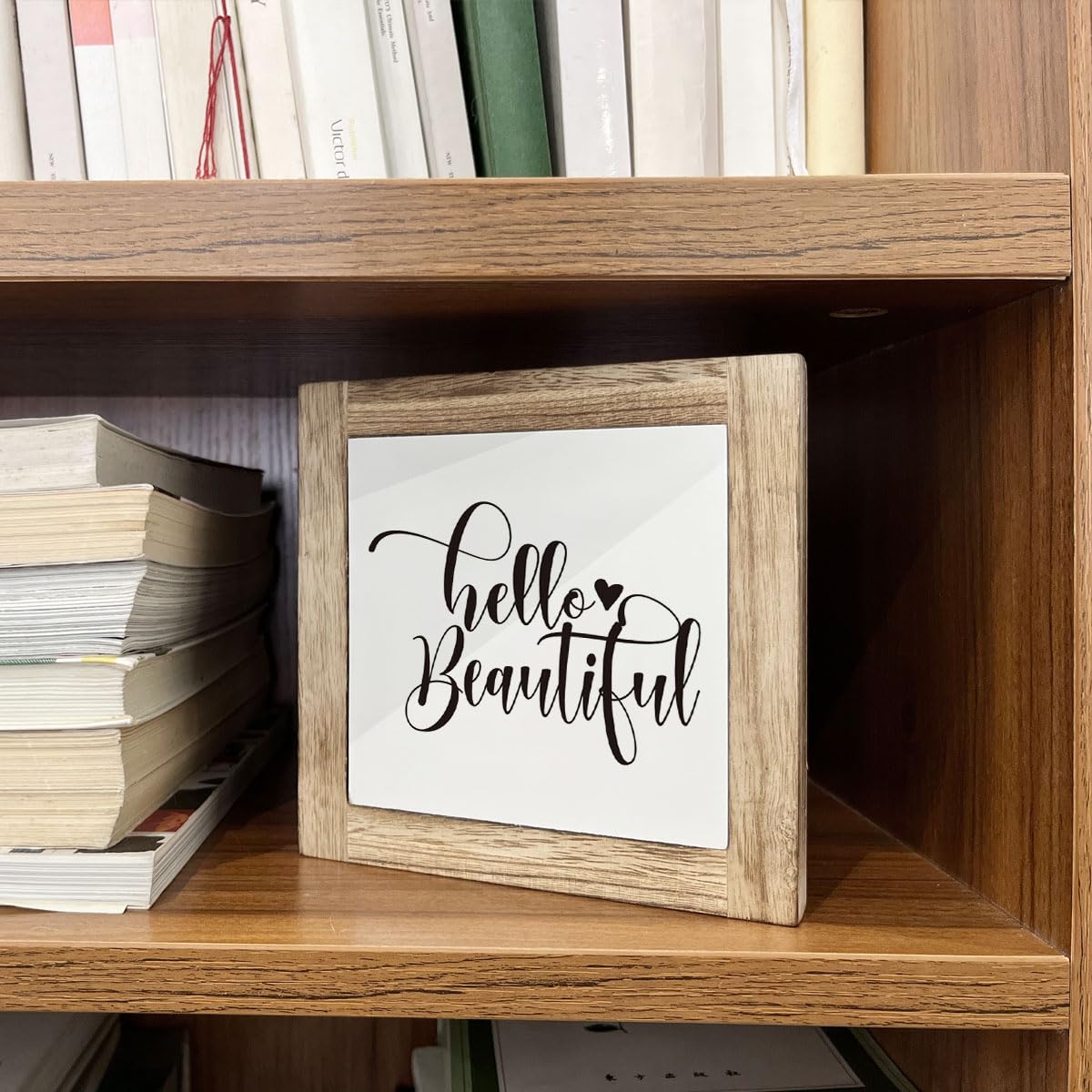 Hello Beautiful Sign, Rustic Wood Sign, Bathroom Decor Set, Wooden Box Signs for Home Decors, Modern Farmhouse Decor for Shelf T
