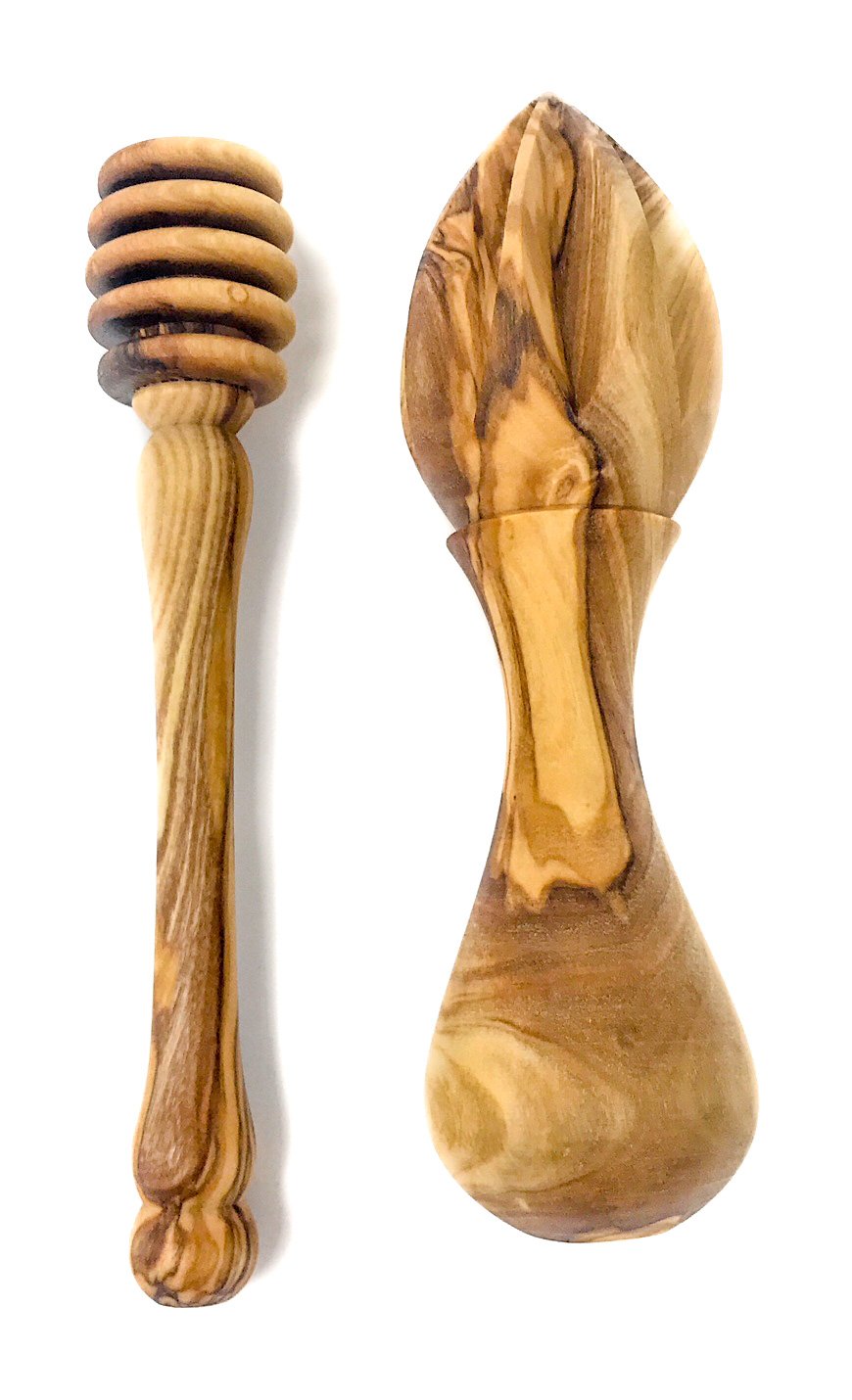 Aramedia Handmade Olive Wood Citrus Lemon, Lime, And Orange Reamer Juicer Squeezer And Honey Dipper Combo / Bundle - By Artisans