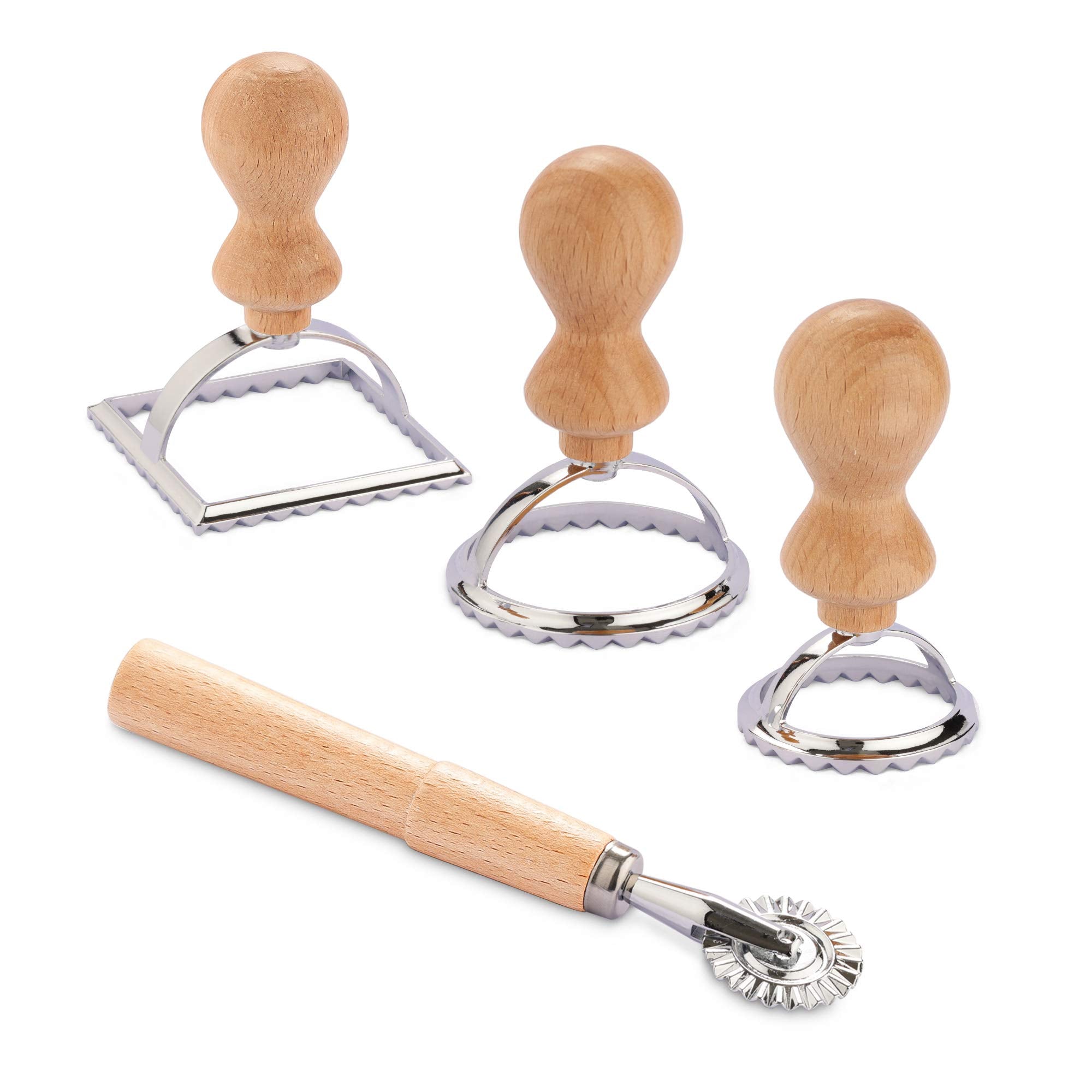 Navaris Ravioli Stamp Set - Set Of 3 Shape Cutters With Roller For Cutting Home-Made Ravioli Pasta Parcels - Pastry And Dough Co