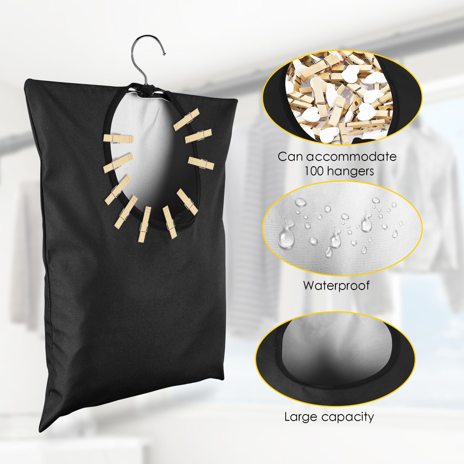 2 Pcs Clothes Pin Hanging Bag Black Clothes Pin Bag With Hanging Hook 15 X 11 Inch Black Laundry Canvas Clothes Pin Holder Water