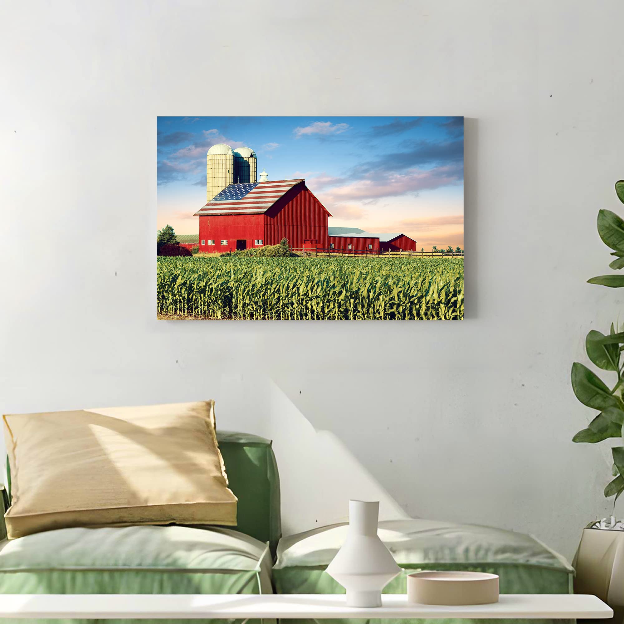Sd Soft Dance Farm Canvas Wall Art Decor: Farmhouse Scenic Artwork Rustic Barn Landscape Sunrise Painting Pictures For Living Ro