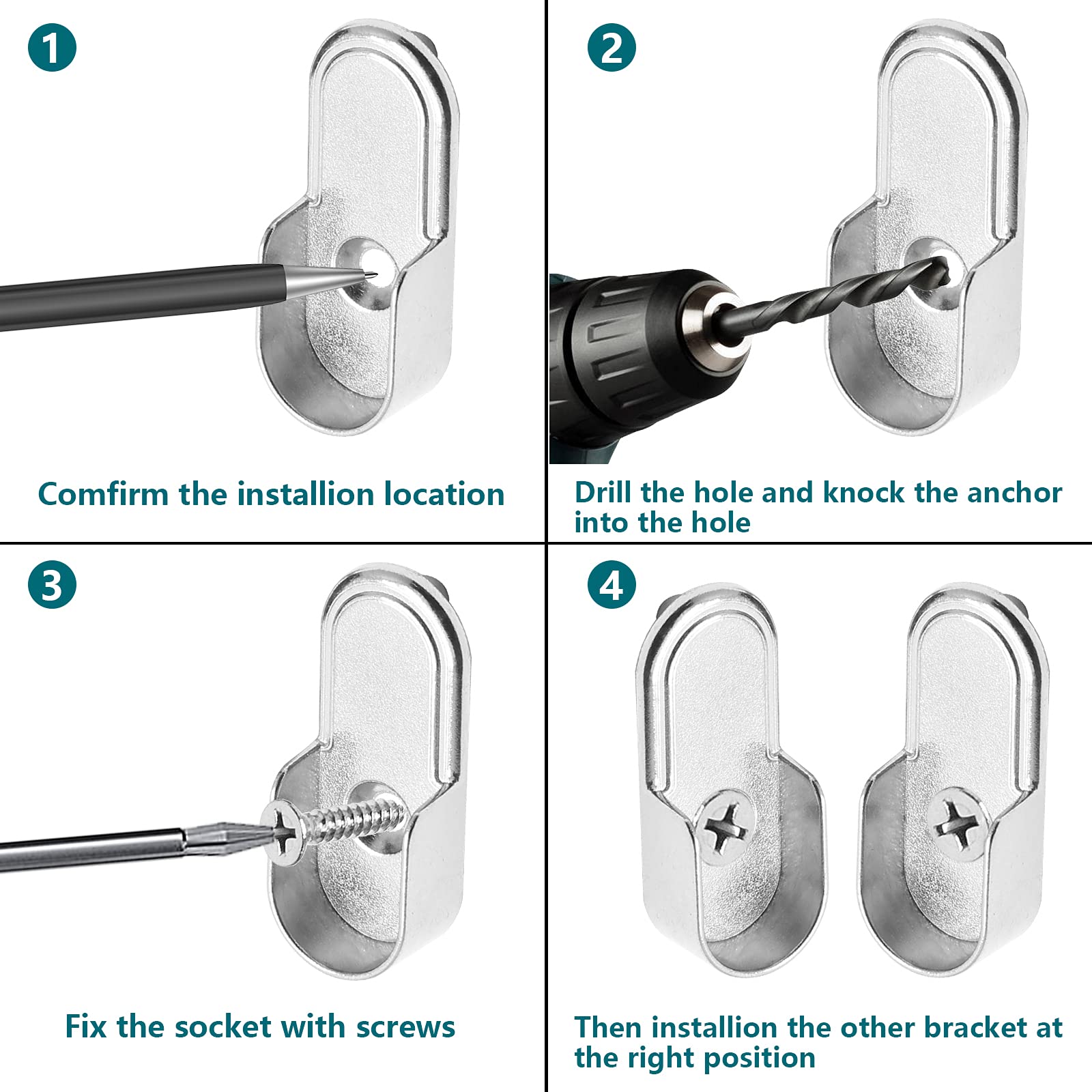 Jiozermi 2 Pack Oval Closet Rod End Supports With 1 Mounting Hole, Wardrobe Bracket Rod Holders Fit For 15X30Mm Oval Rods, Flang