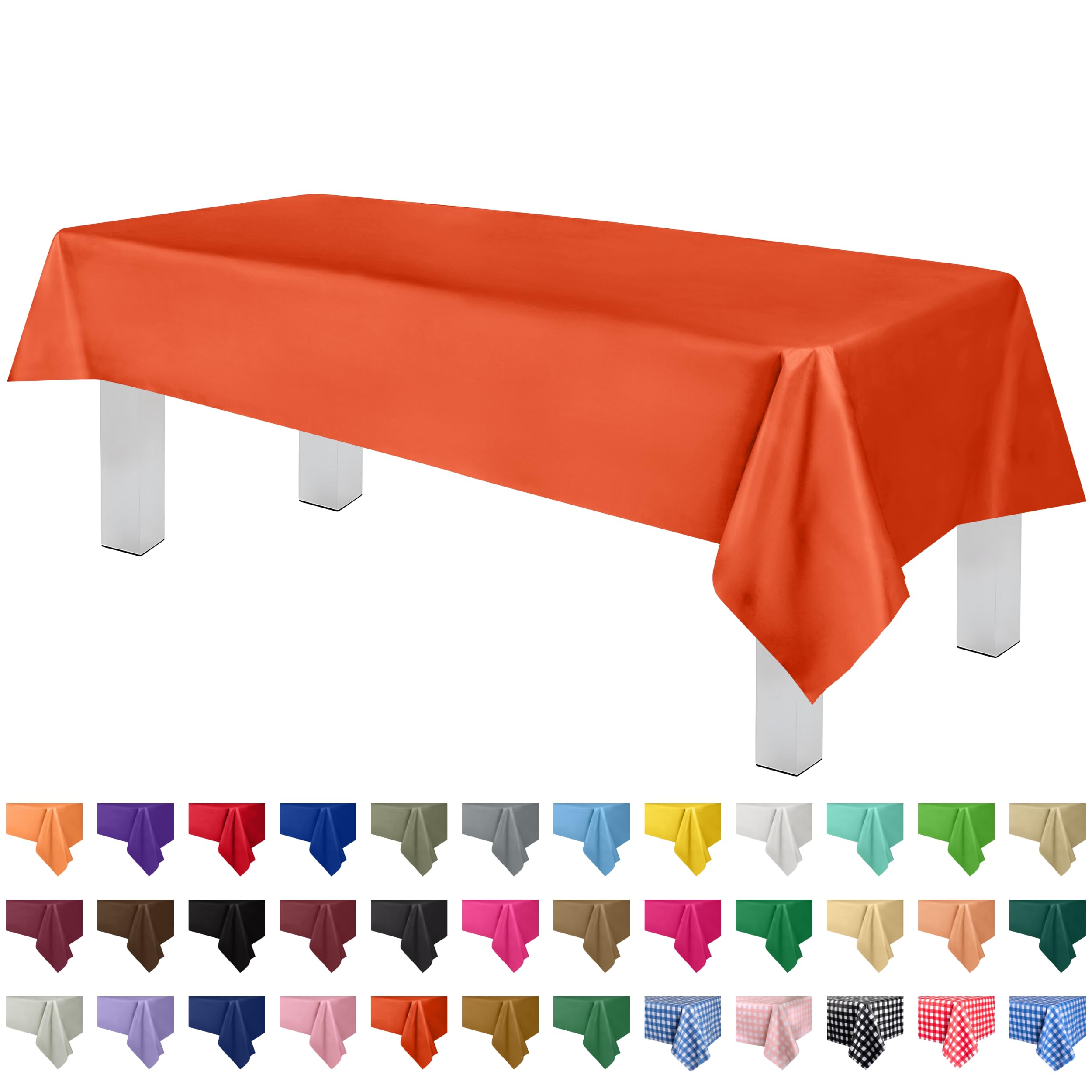 Grandipity Orange Plastic Table Cloth Disposable (6 Pk) 54In X 108In Plastic Tablecloths For Rectangle Tables - Premium Party Ta