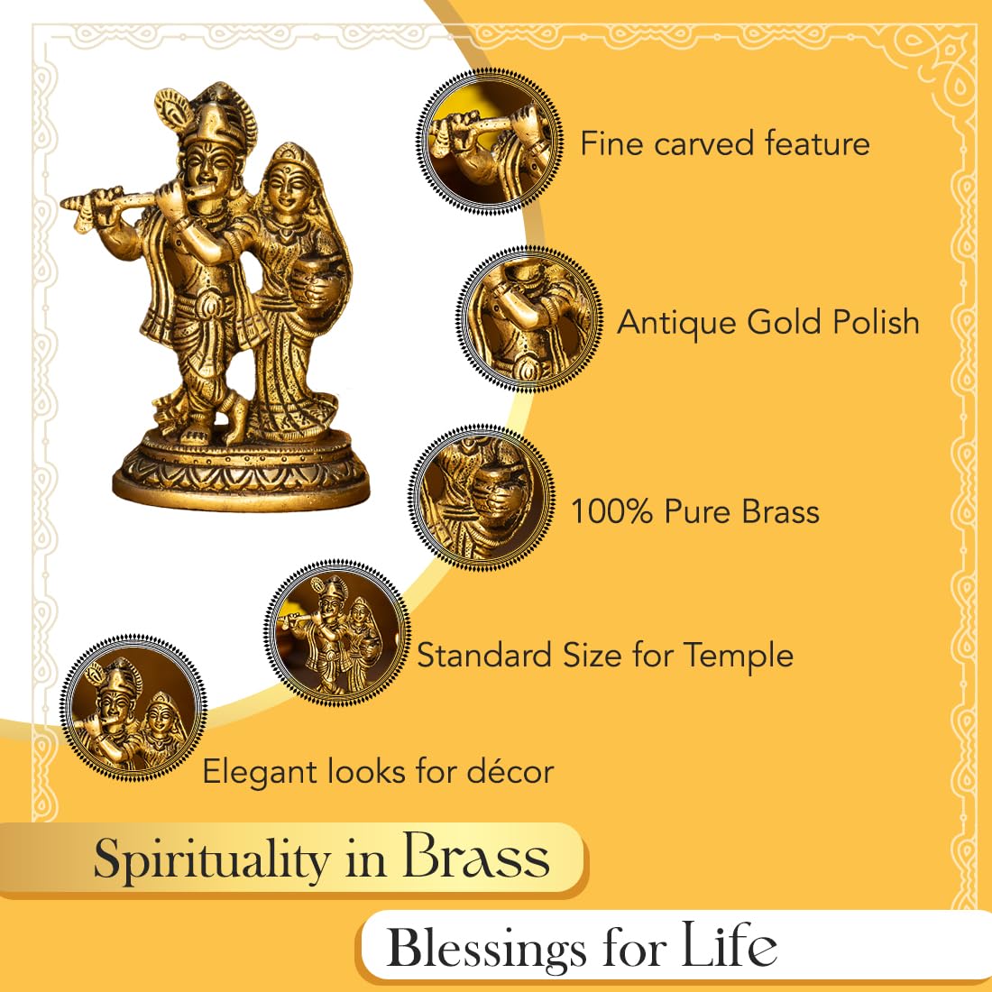 Ekhasa 100% Pure Brass Radha Krishna Murti (Size: 12.8 cm) | Radha Krishna Statue | Radha Krishna Idol for Gift | Radhe Krishna