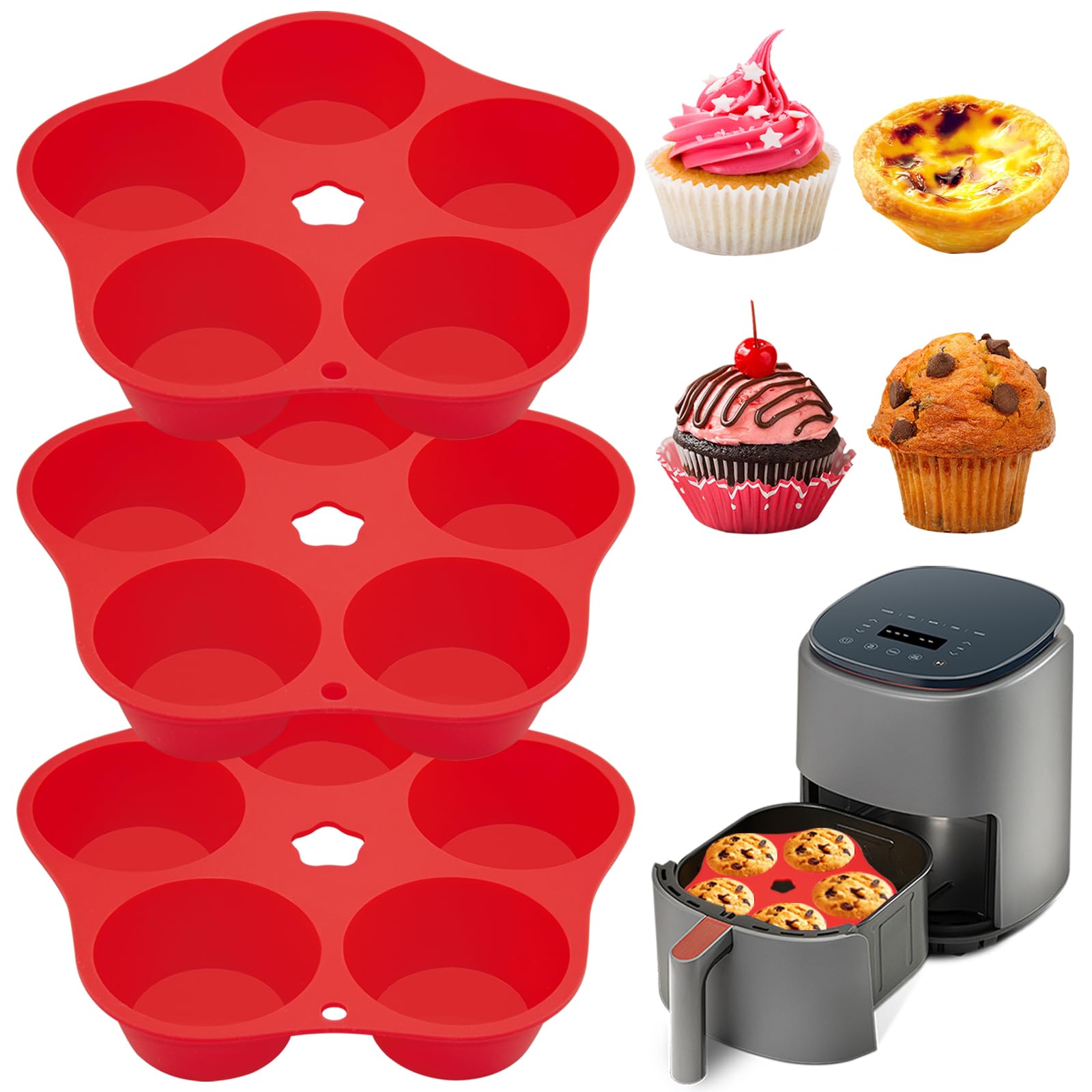 BMSQOFD Air Fryer Muffin Pan Egg Bite Silicone Round Mold for Oven Baking,Muffin Tins Cups Cake Tray for Air Fryer Liners Basket