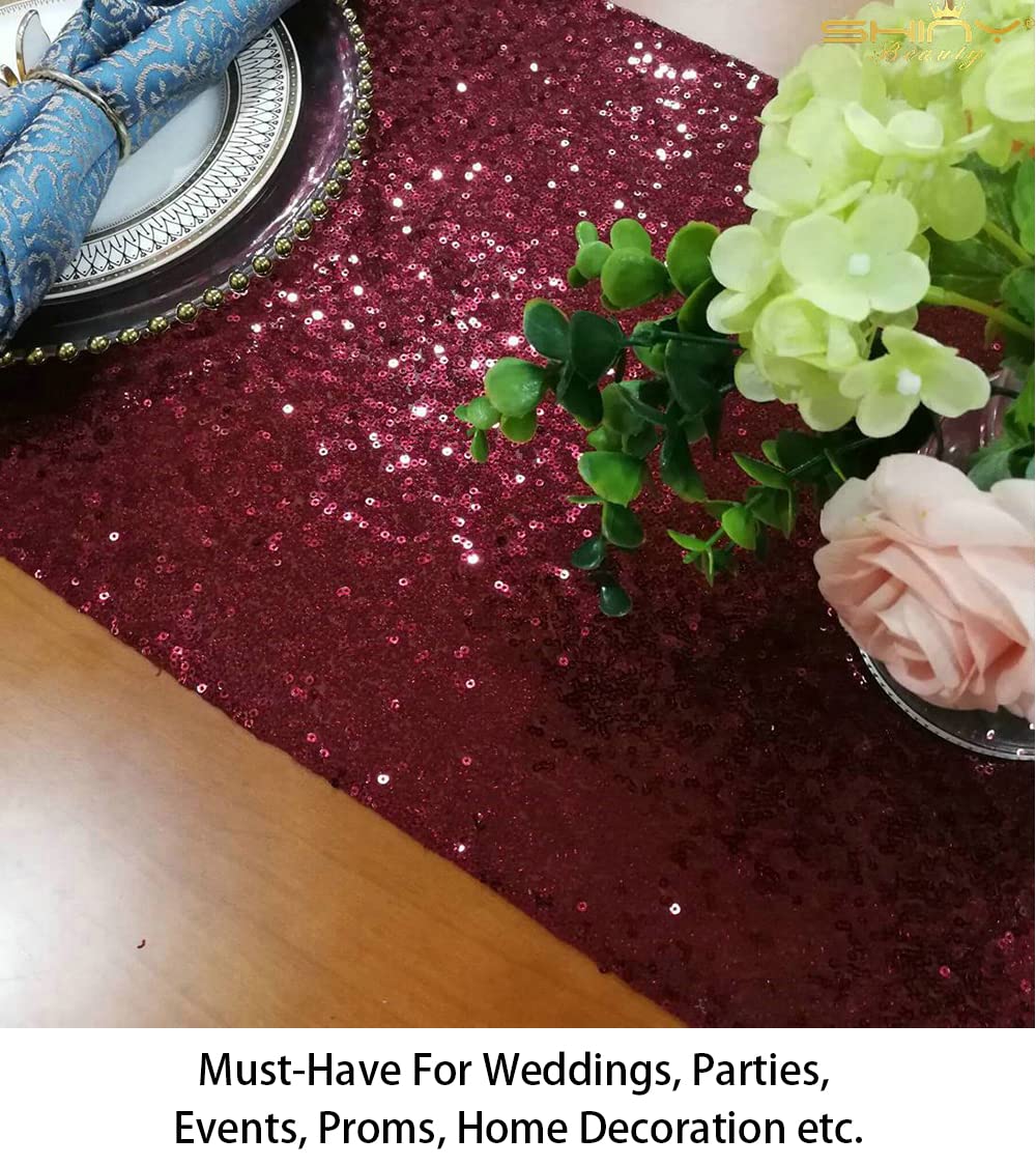 Shidianyi Burgundy 12X72-Inch Christmas Table Runner Sequin Table Runners Burgundy Party Table Decorations Pack Of 1 Wedding Tab