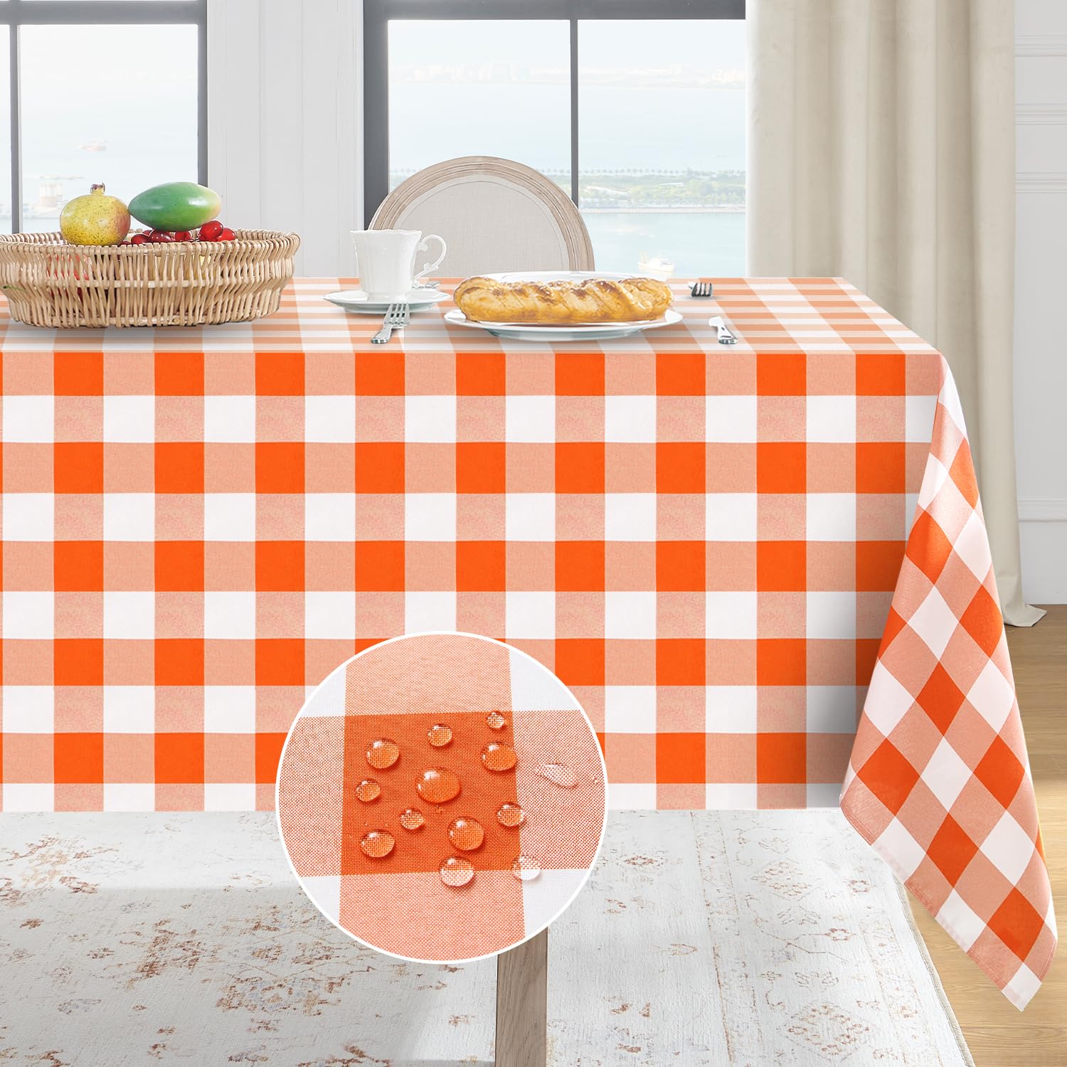 Softalker Halloween Checkered Rectangle Tablecloth - Waterproof Buffalo Plaid Table Cloth Stain Resistant Washable Polyester Table Cover for Holiday/Dining/Party - Orange and White  54 x 108 Inch