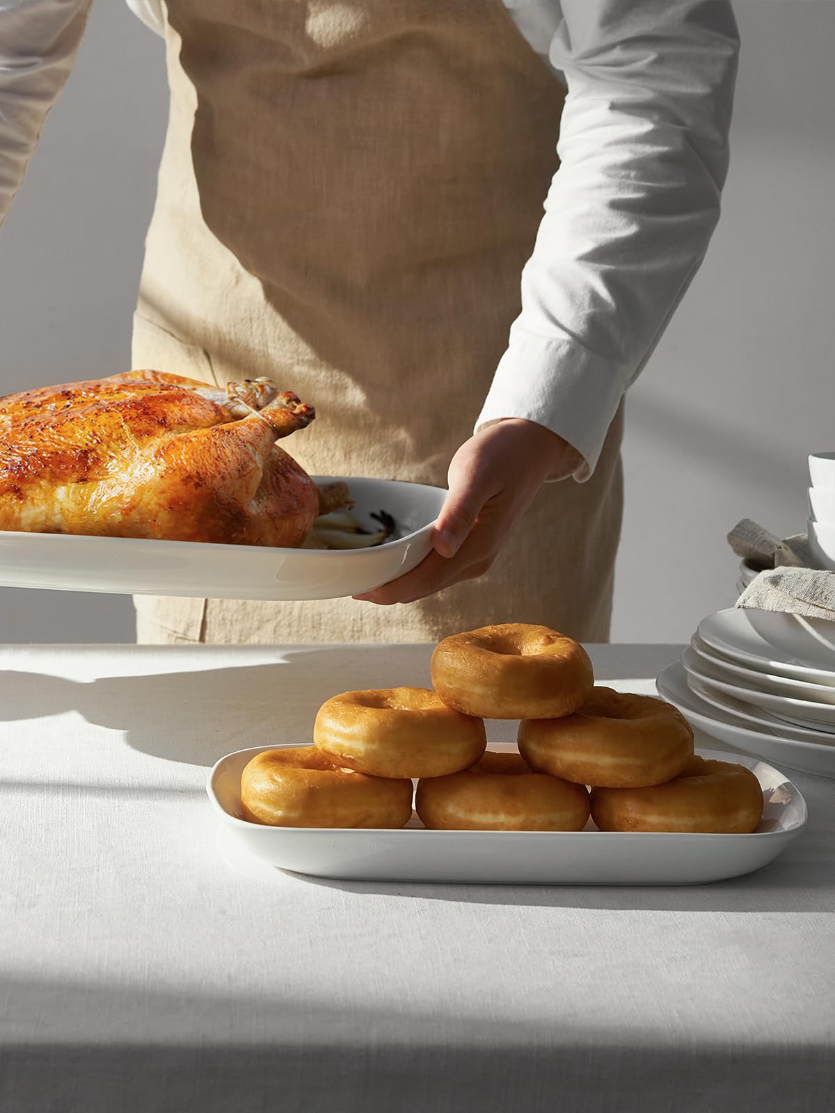 Dowan Serving Platters And Trays For Wedding Decor, 16''/14''/12'' Serving Dishes For Entertaining, White Porcelain Plates Set O