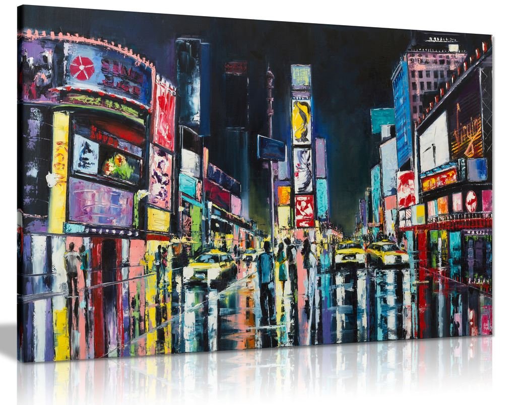New York Oil Painting Times Square Canvas Wall Art Picture Print (12X8In)