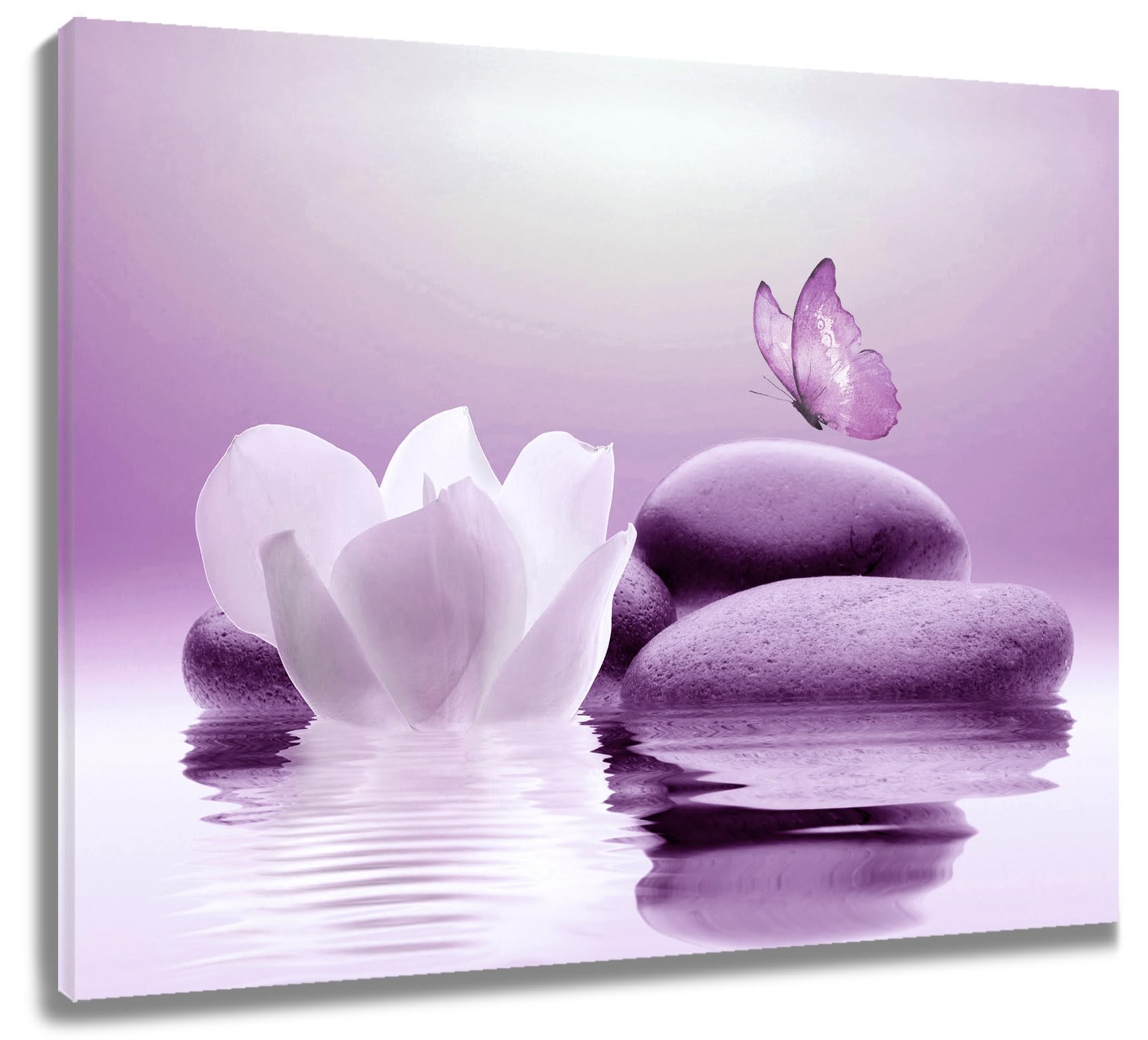 Eobtain Zen Water Lily Canvas Wall Art White Floral And Purple Butterfly On Stone Bedroom Wall Decor Modern Spiritual Yoga Spa P