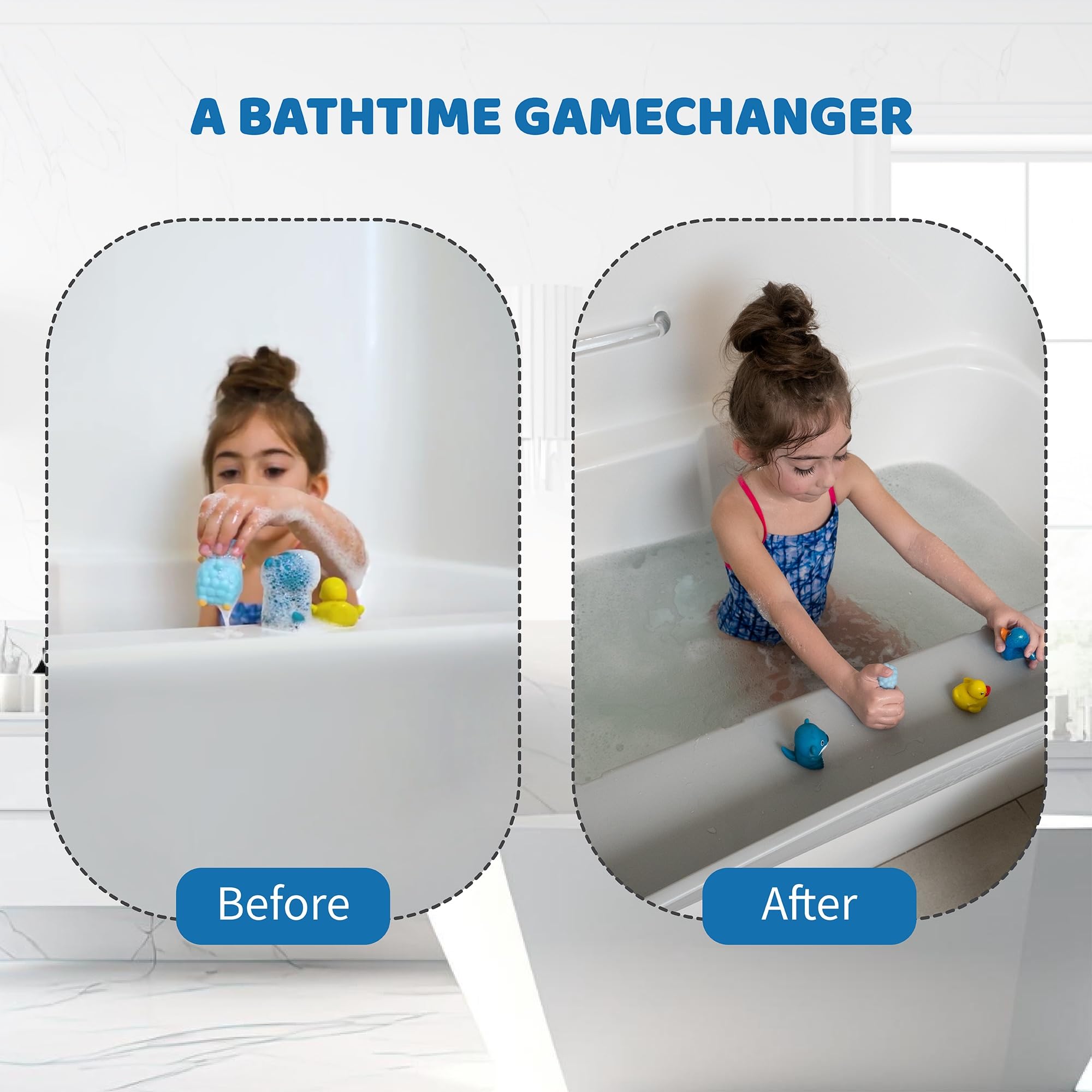 Tub Topper Bathtub Splash Guard Play Shelf Area - Toy Tray Caddy Holder Storage - Suction Cups Attach To Bath Tub - No Mess Wate