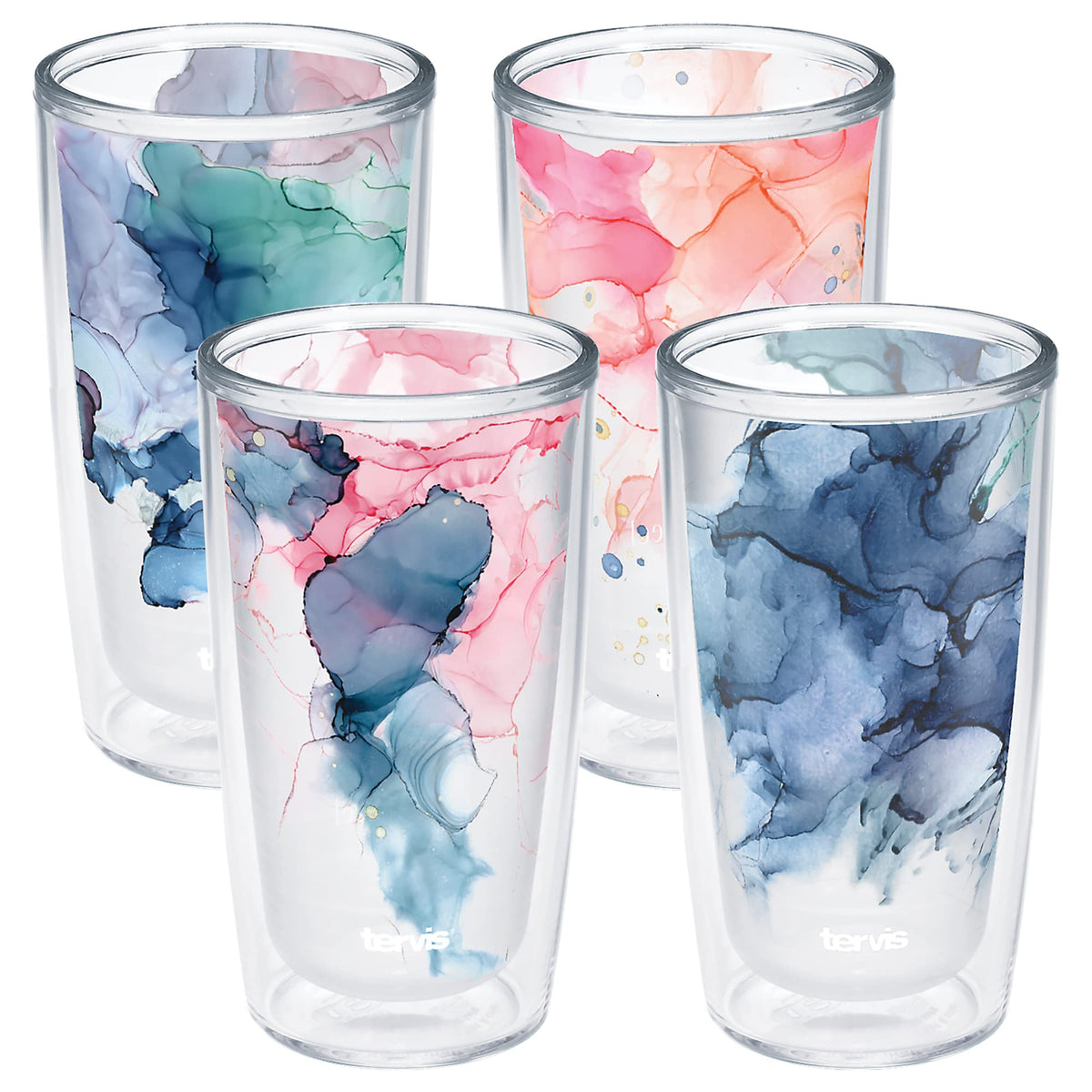 Tervis Made In Usa Double Walled Inkreel - Crystal Nature Collection Insulated Tumbler Cup Keeps Drinks Cold & Hot, 16Oz 4Pk, As
