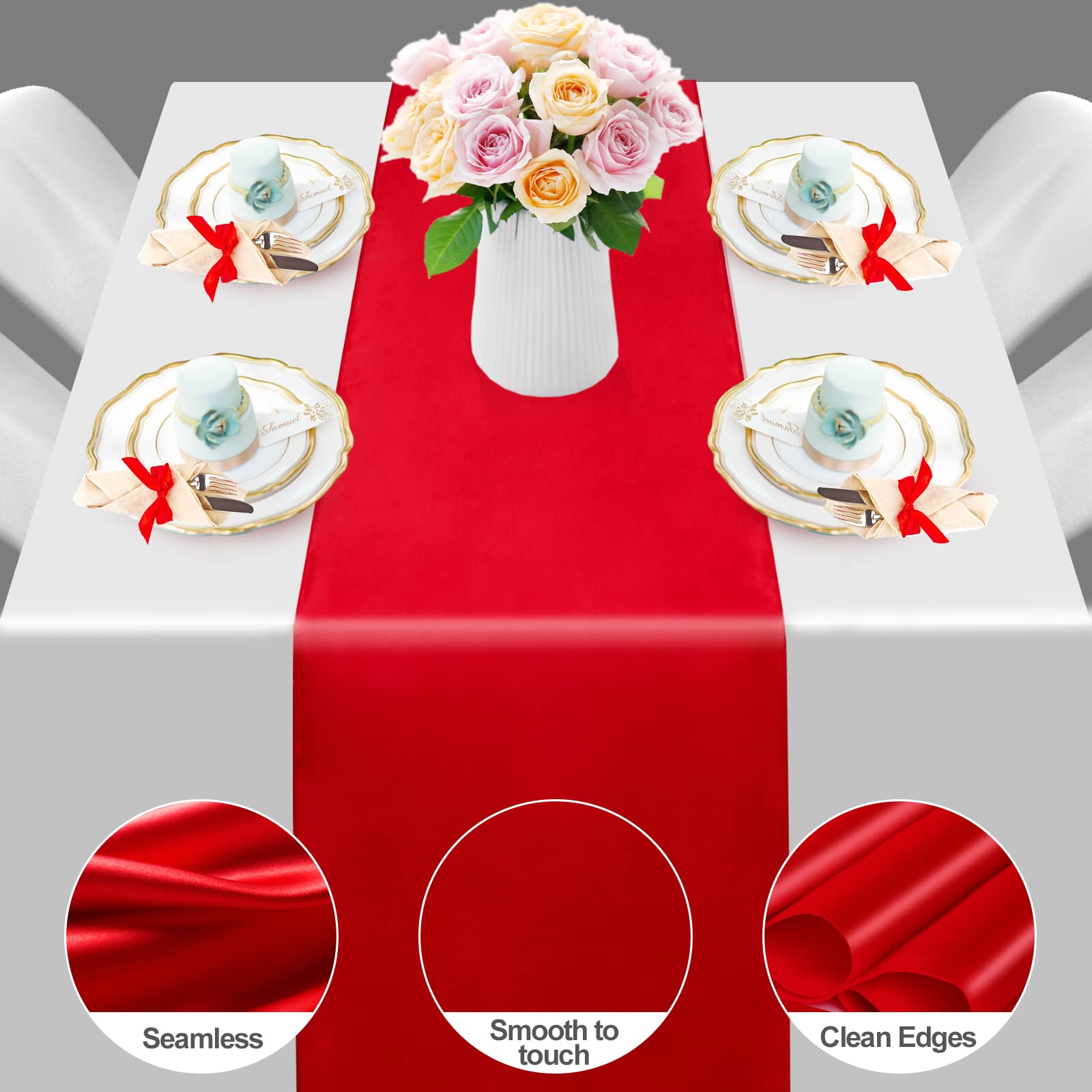 Hghdbt Satin Red Table Runner - 12X108Inch 2 Pack Table Runners For Rectangle/Round Table Dining Party Wedding Brithday Christma