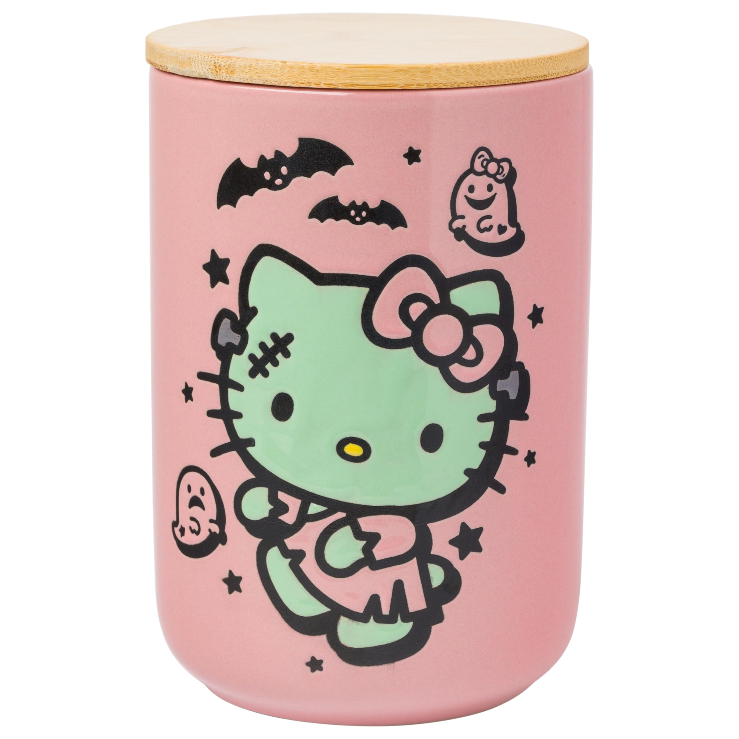 Silver Buffalo Sanrio Hello Kitty Halloween Spooky Frankenstein Frankenkitty Ceramic Cookie Snack Candy Jar With Airtight Bamboo