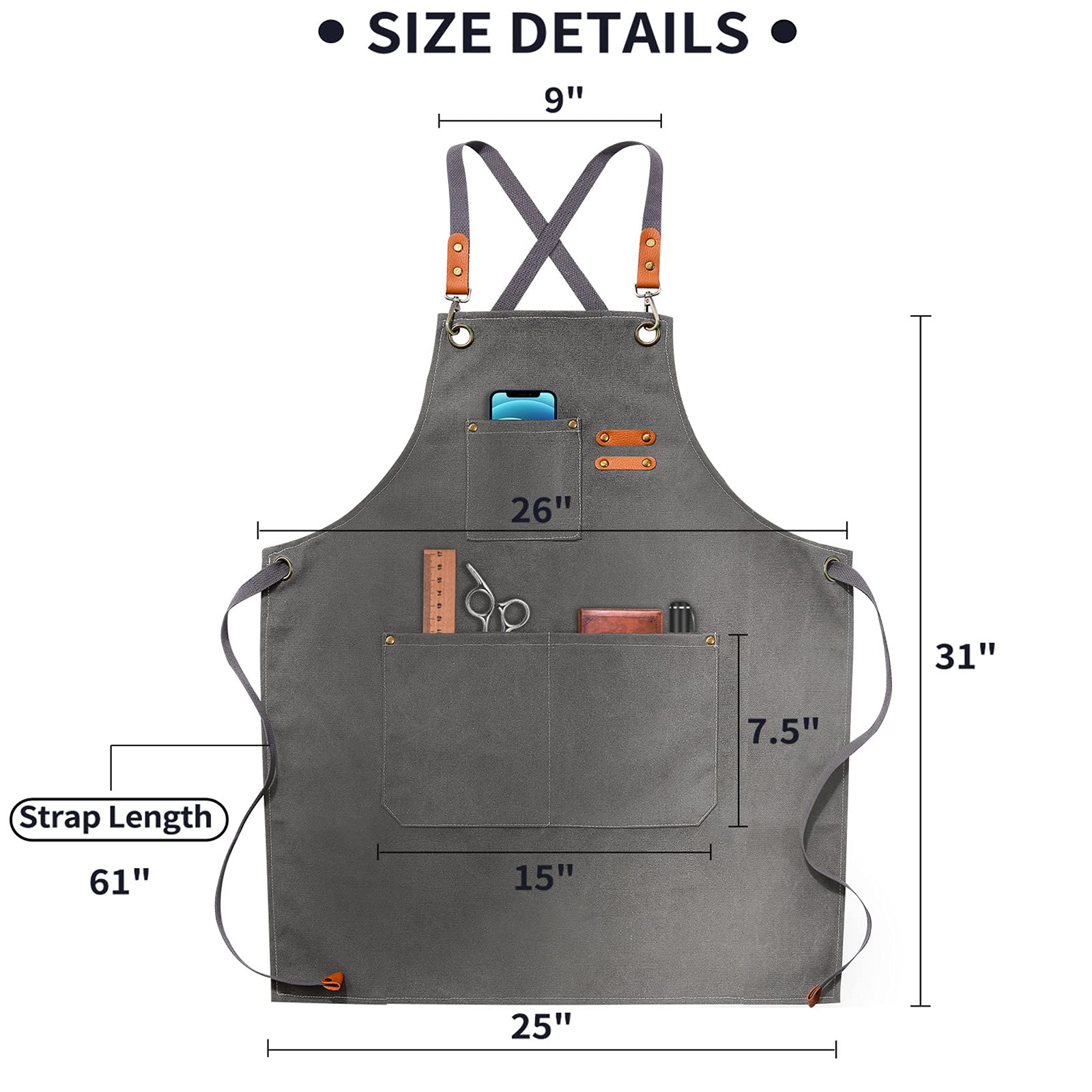 Zomao Chef Apron, Apron For Men Women With Adjustable Straps Cotton Canvas Cross Back Adjustable Apron With Pockets For Women An