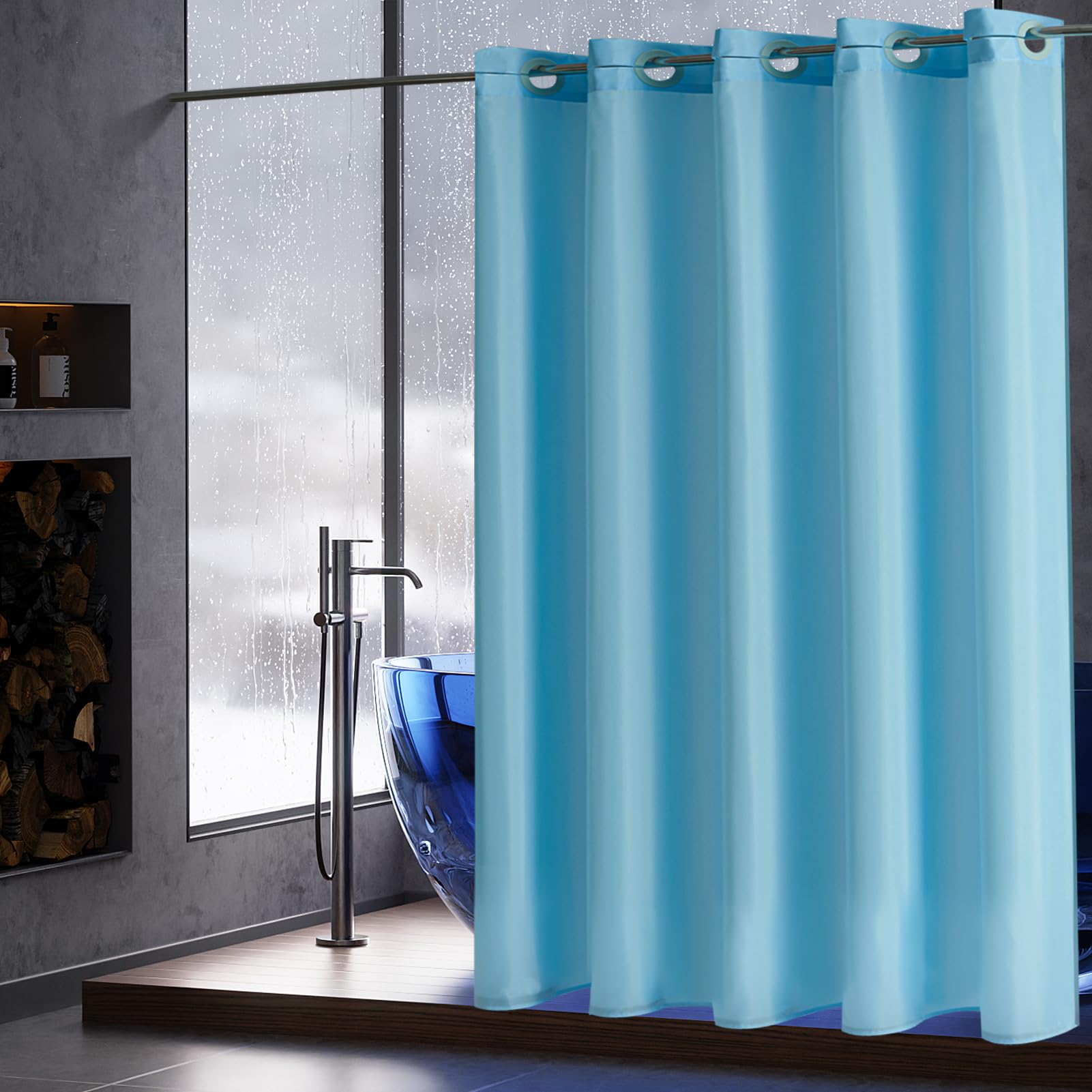 Furlinic No Hook Long Shower Curtain 78 Length,Soft Polyester Fabric Wahable Shower Curtain Liner,Modern Hotel Spa Style Bathroo