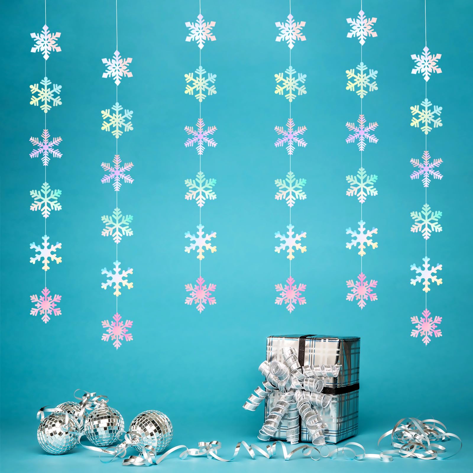 Iridescent-Holographic Snowflake-Snow Christmas Party-Decorations Garland - 6pcs Winter Girl Frozen Birthday New Year Hanging De
