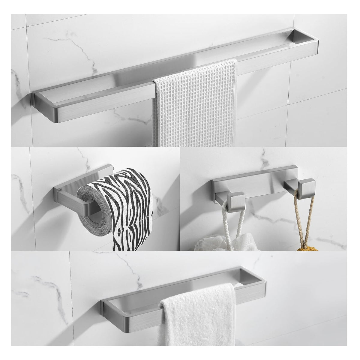 Yacvcl 4-Piece Bathroom Hardware Set Brushed Nickel Towel Bar Set Premium Stainless Steel Bath Towel Holder Sets Towel Racks Wal
