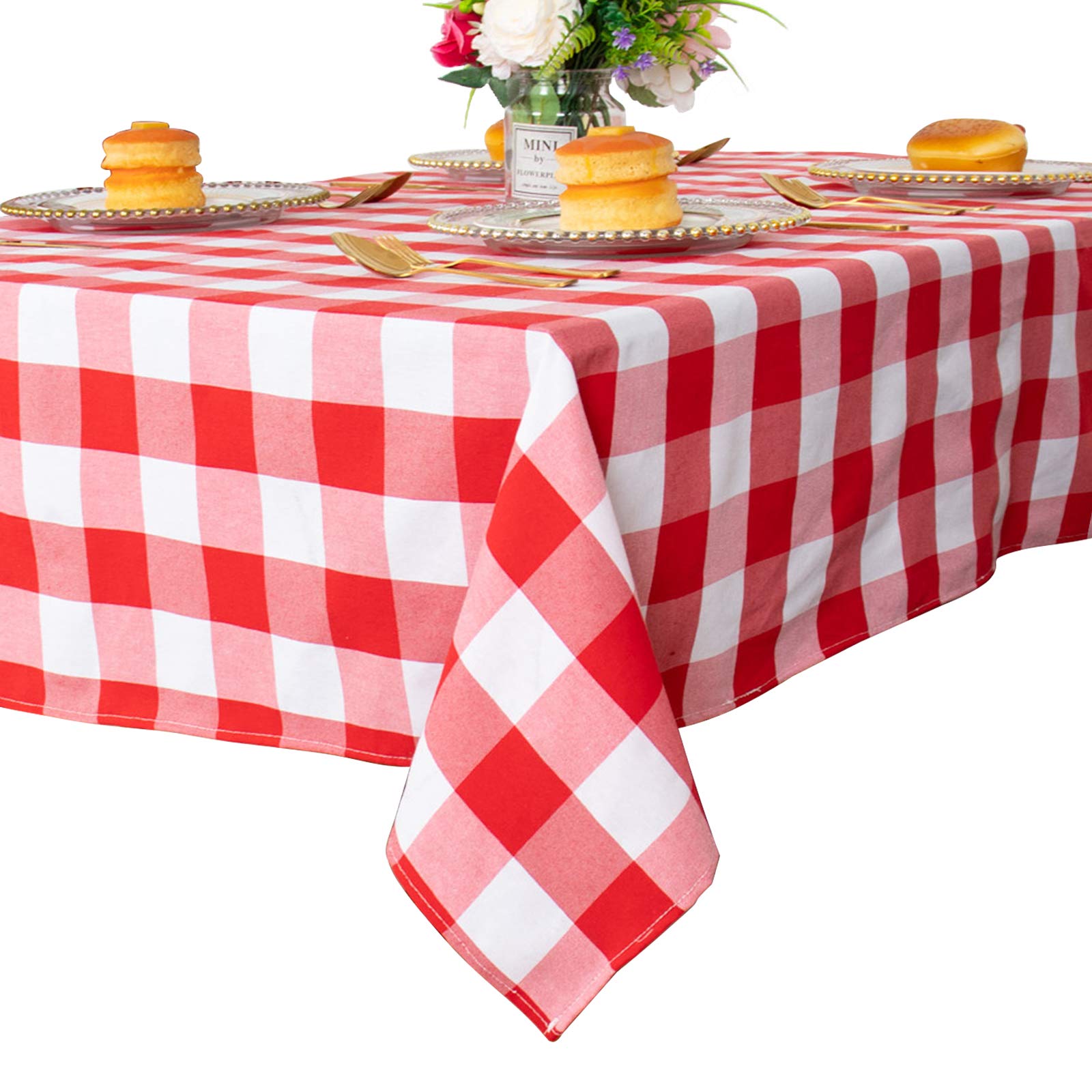 Shinybeauty Checked Square Tablecloth 54X54-Inch Red And White Buffalo Plaid Tablecloth Washable Cotton Table Cover Gingham Tabl