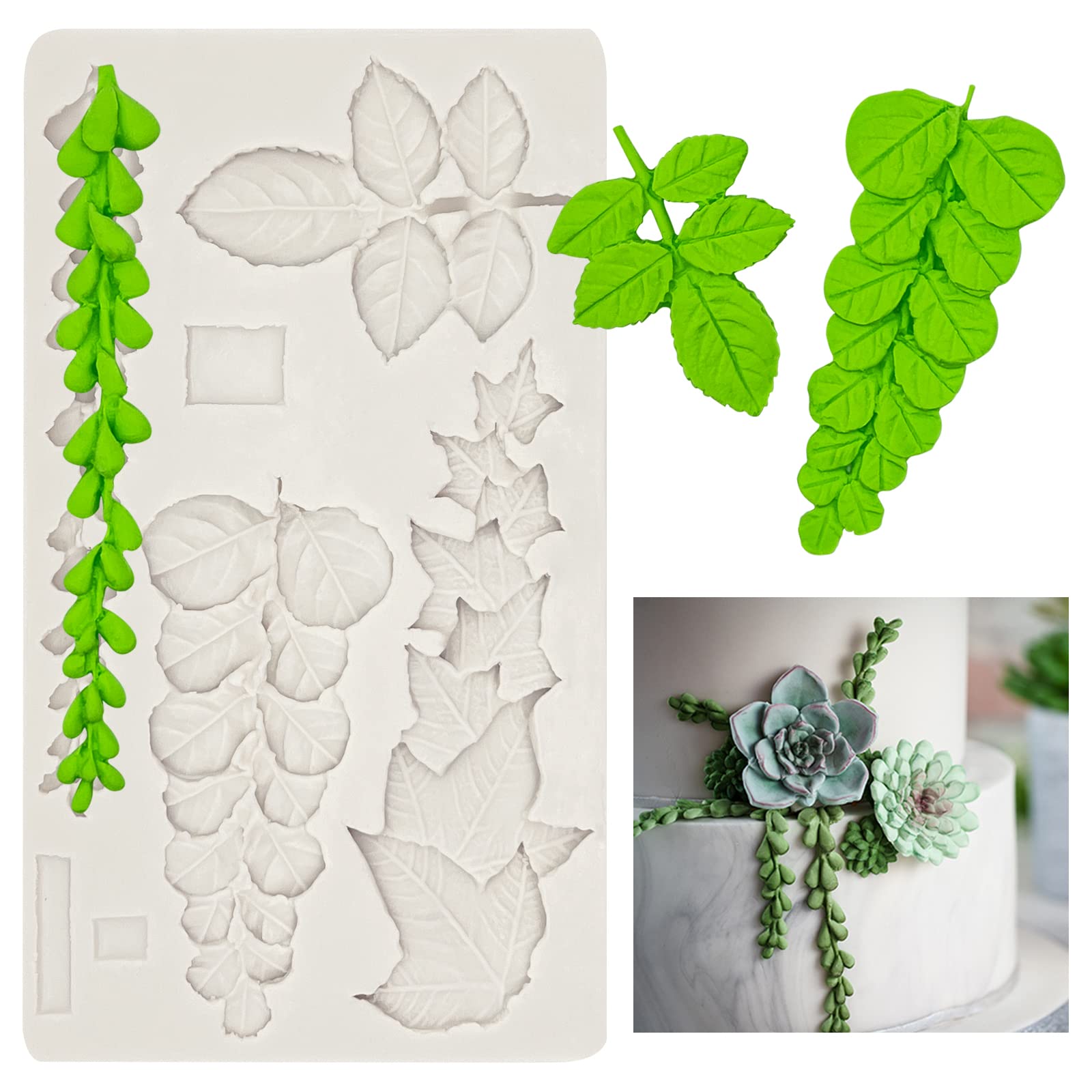 Leaf Fondant Molds, Succulents Trailing Leaves Cake Decorating Silicone Mold For Chocolate Candy Mousse Cookies Marzipan, Kitche