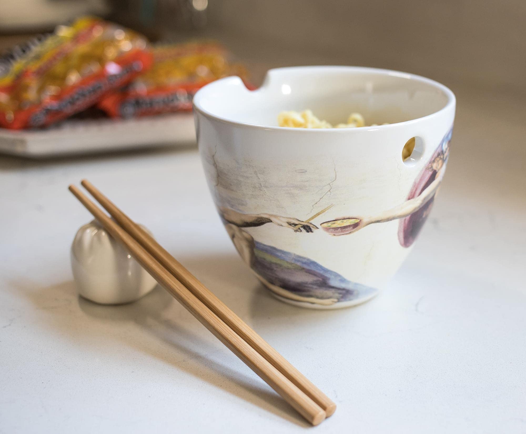 Bowl Bop Sistine Chapel Japanese Ceramic Dinnerware Set | Includes 16-Ounce Ramen Noodle Bowl And Wooden Chopsticks | Asian Food