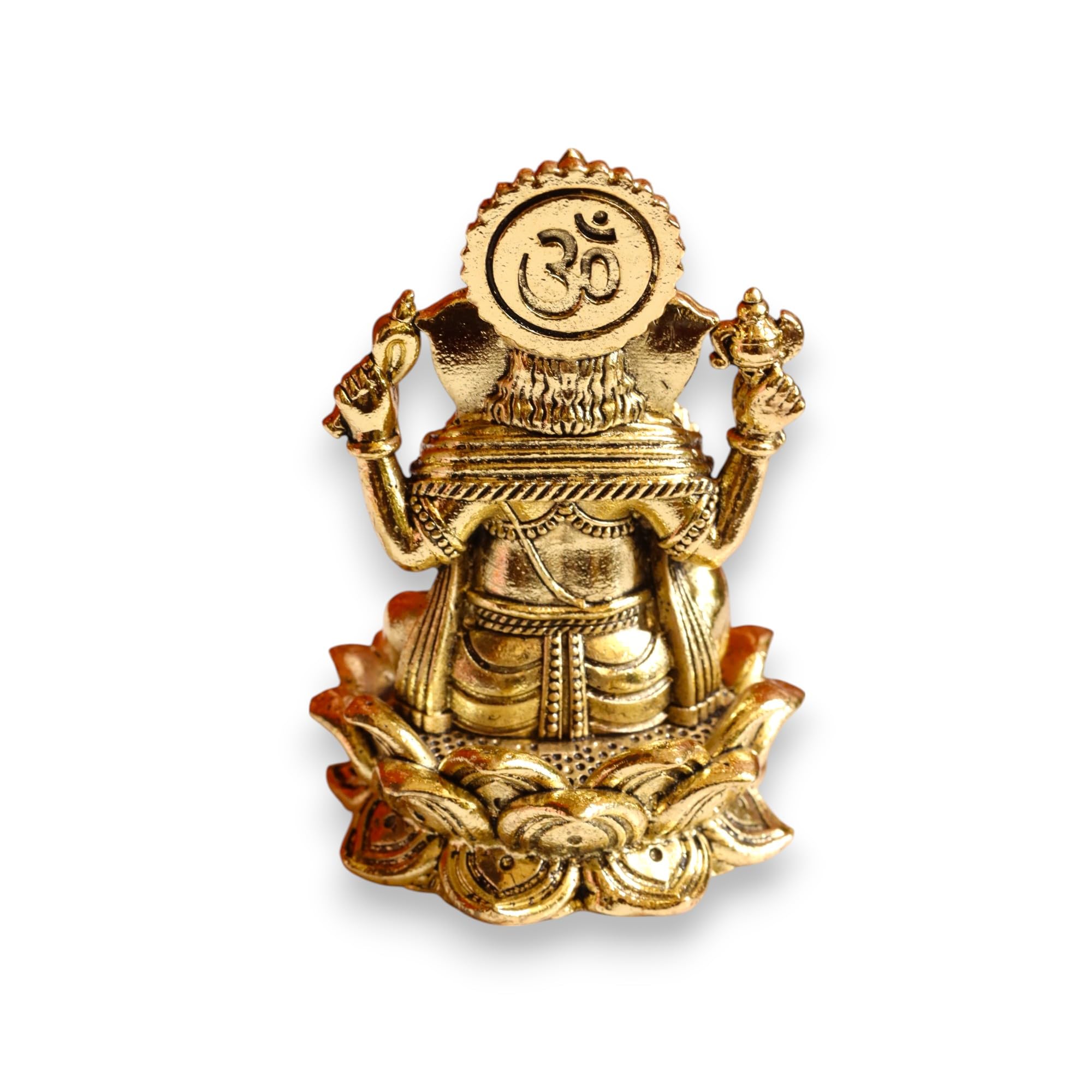 Raisom Antique Finish Pure Brass Ganesh Idol Sitting On Lotus | Mangalkari Ganapati God For Home Decor, Daily Use, Gifting, Hous