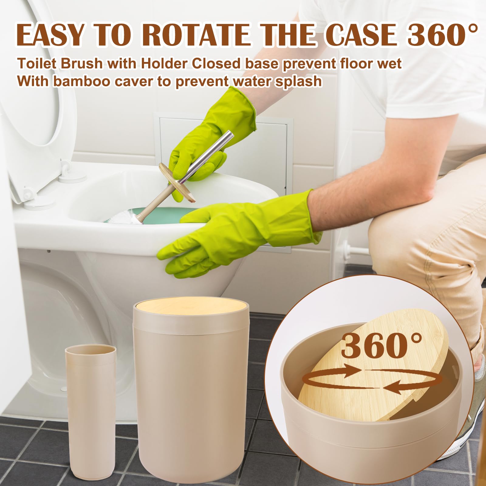 Imucci Bathroom Accessories Set - With Trash Can Toothbrush Holder Soap Dispenser Soap And Lotion Set Tumbler Cup(9Pcs Beige Woo