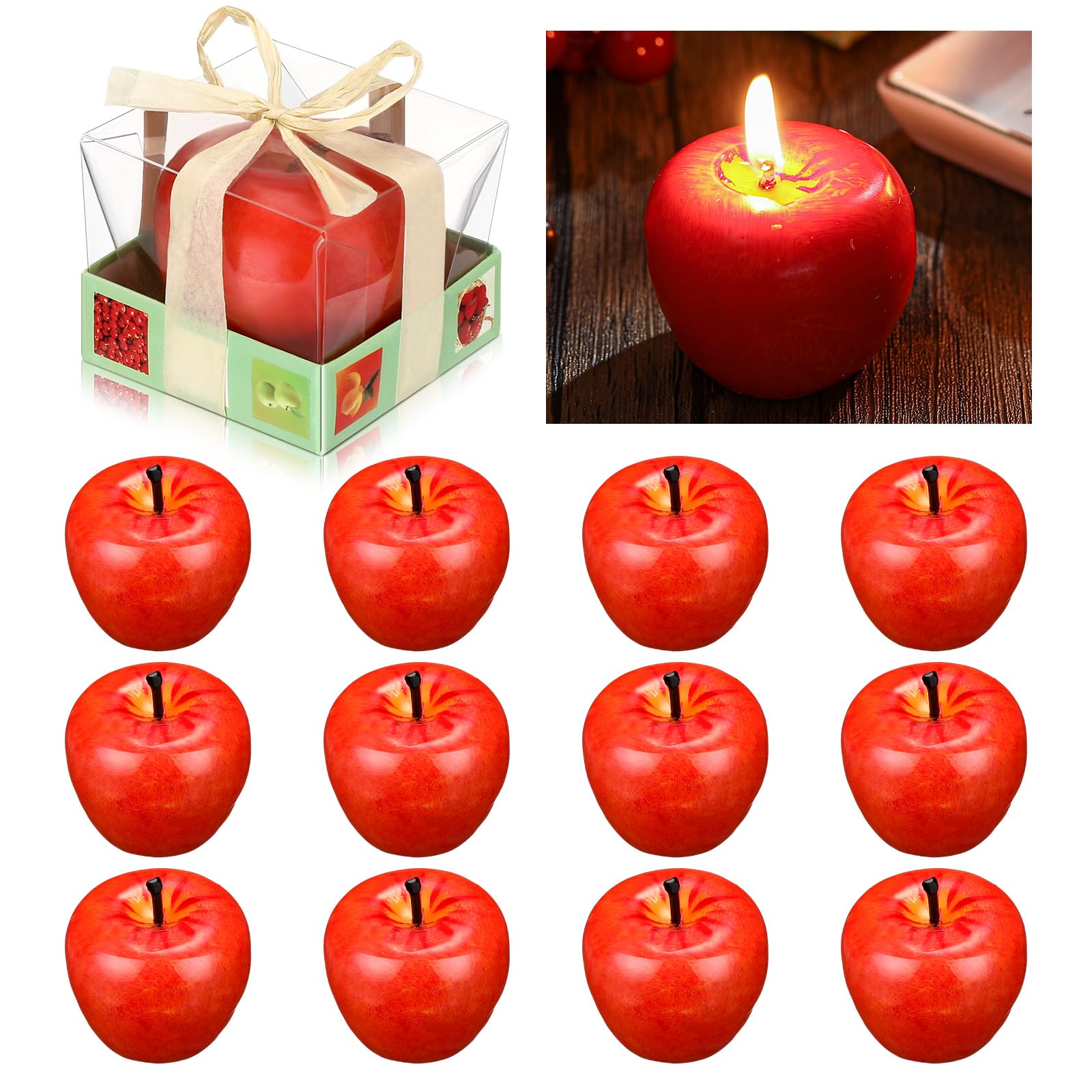 Tondiamo 12pcs Passover Apple Candle Artificial Creative 3D Apple Shaped Candle Gifts for Women Party Fruit Wax Gifts for Weddin