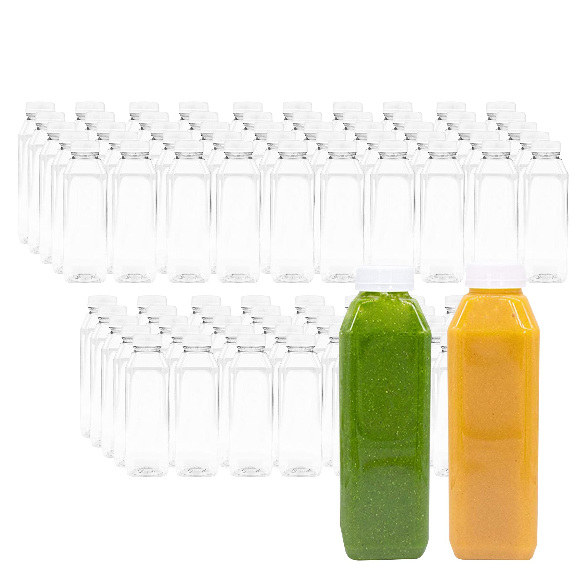 Upper Midland Products 16 Oz Empty Pet Plastic Juice Bottles - Pack Of 90 Reusable Clear Disposable Milk Bulk Containers With Bl