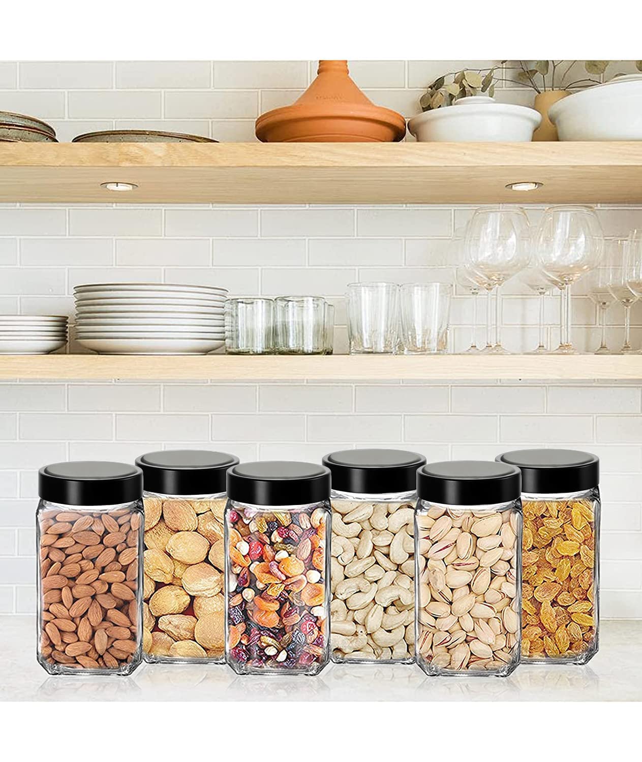 Feelopie Piramal Glass Square Clear Jars&Containers For Kitchen Pantry,Snacks,Masala,Honey,Pickles,Cookies,Dry Fruits,Coffee Bea