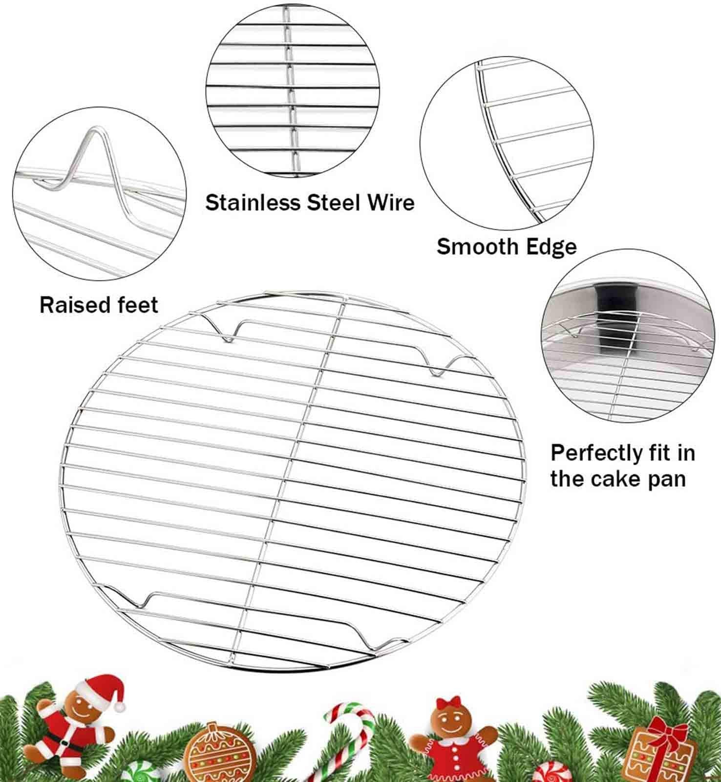 Teamfar Round Cooling Rack Set Of 2, 9 Inch Round Rack Baking Steaming Roasting Rack Set Stainless Steel, Healthy & Dishwasher S