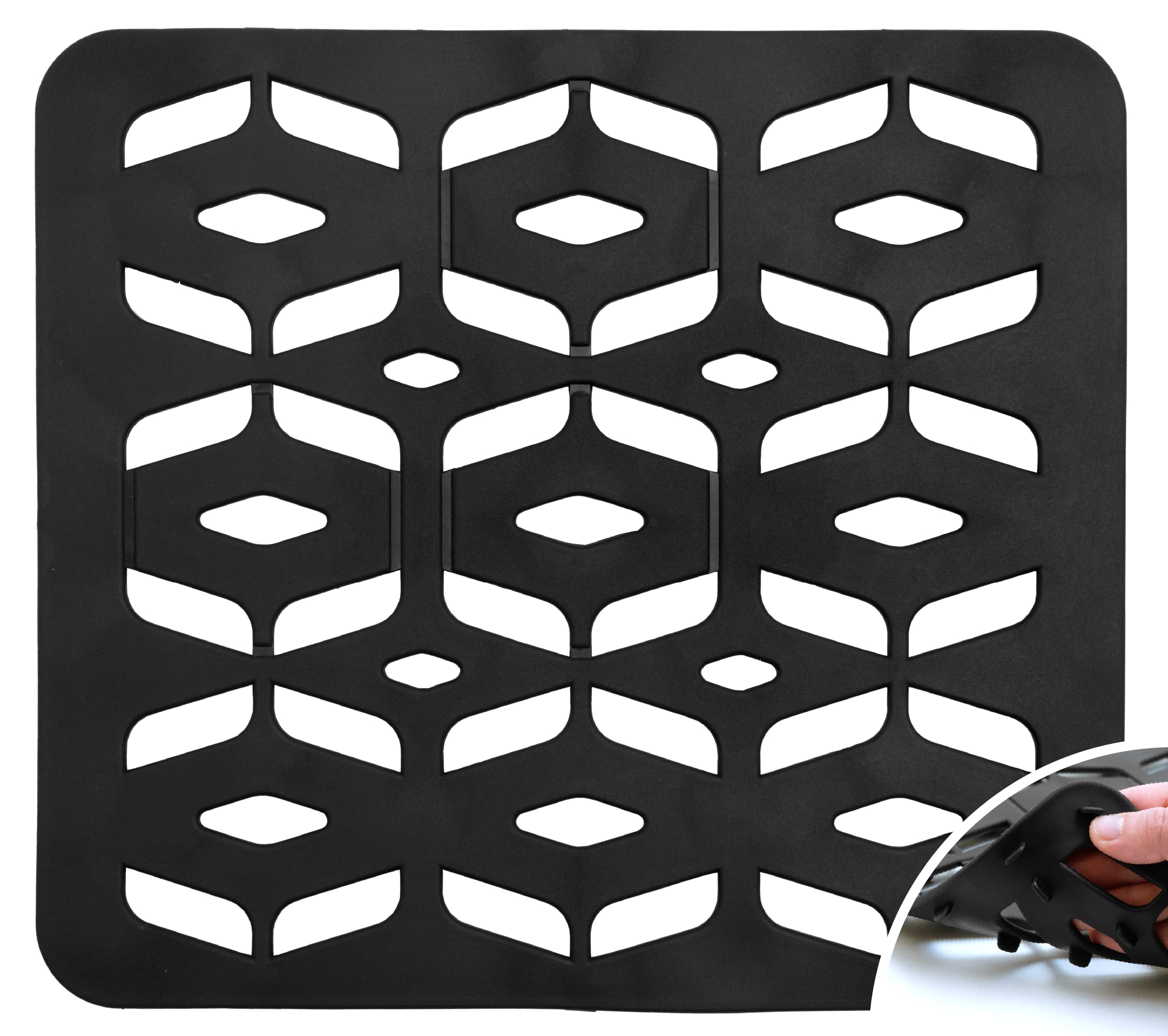 S&T Inc. Sink Protectors For Kitchen Sink, Mat Cushions Dishes And Protects Sinks From Damage, Raised Design, Black, 12.75 Inch