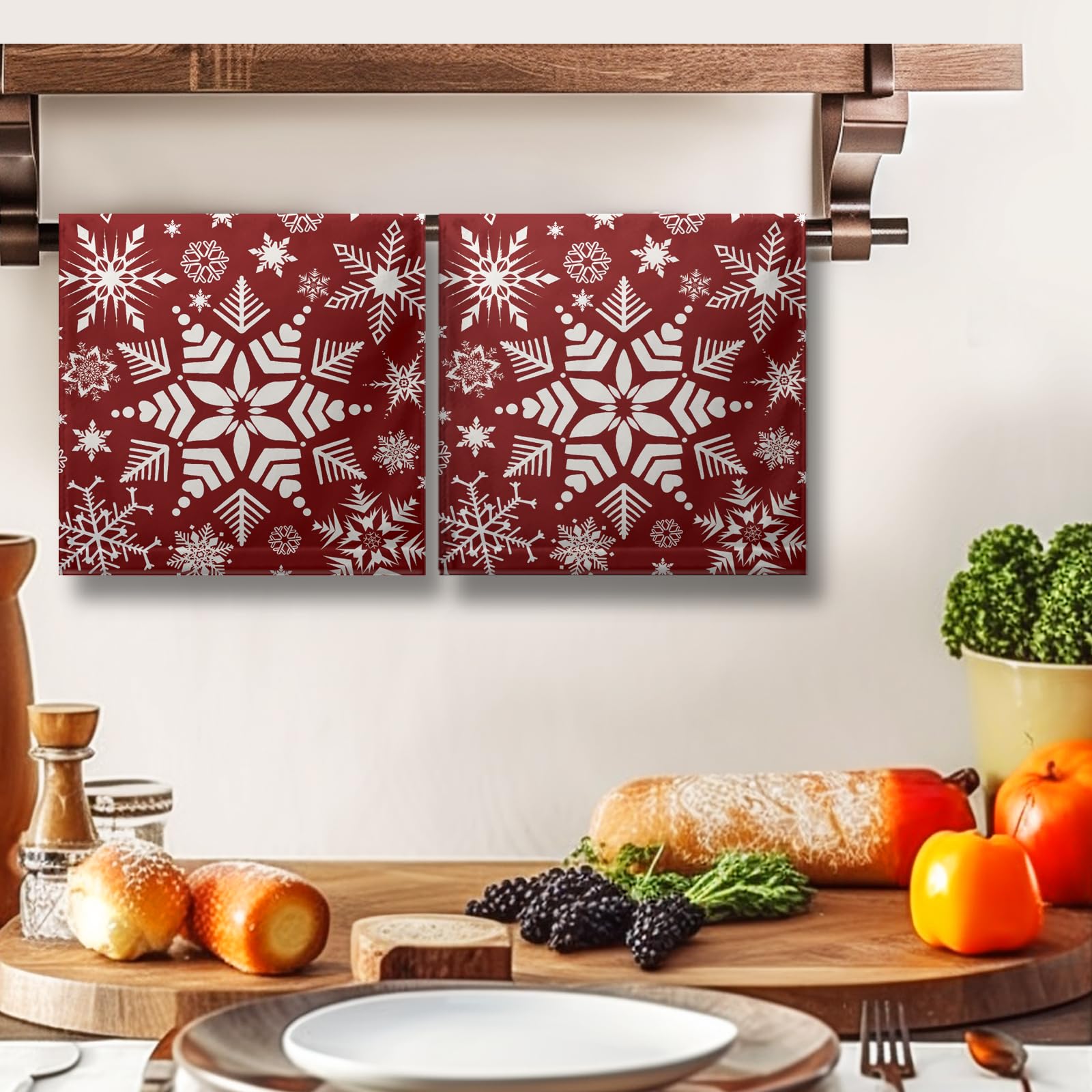 Lealeg Winter Snowflakes Bathroom Hand Towels Red Snow Kitchen Towel Holiday Snowflakes Dish Towels Washcloth Cotton Tea Towel S