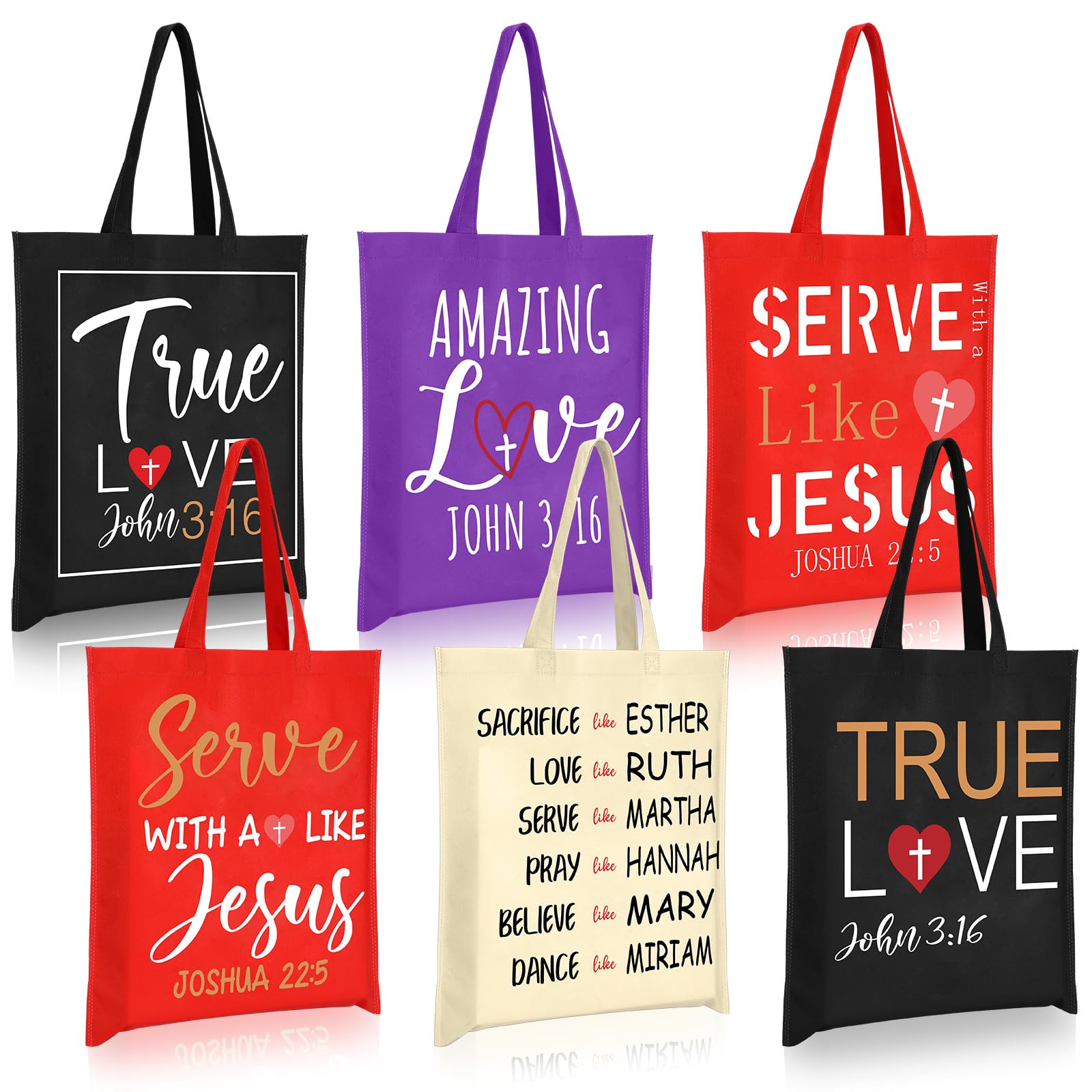 Sweetude 24 Pcs Christian Tote Gift Bags Bulk Jesus Scripture Tote Bags Religious Non Woven John 3: 16 Bible Church Gifts(Multic