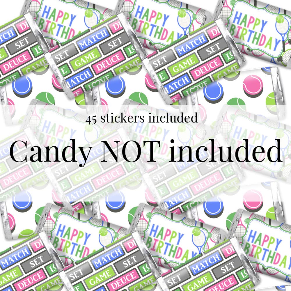 Amanda Creation Let'S Make Some Racquet Tennis Themed Birthday Party Mini Chocolate Candy Bar Sticker Wrappers, 45 1.4'' X 2.6''