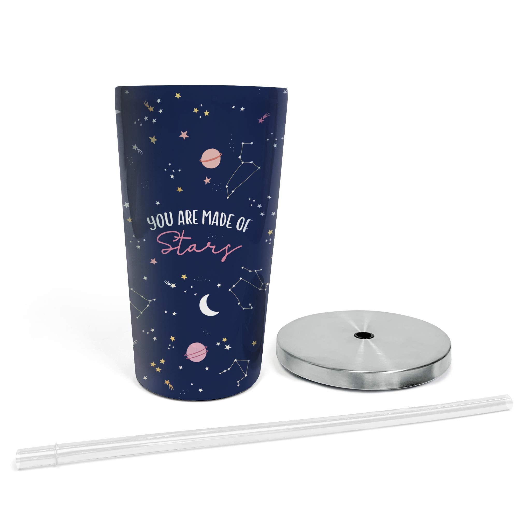 Studio Oh! Insulated Stainless Steel Water Tumbler With Straw You Are Made Of Stars - 17-Ounce Travel-Friendly Thermal Cup With