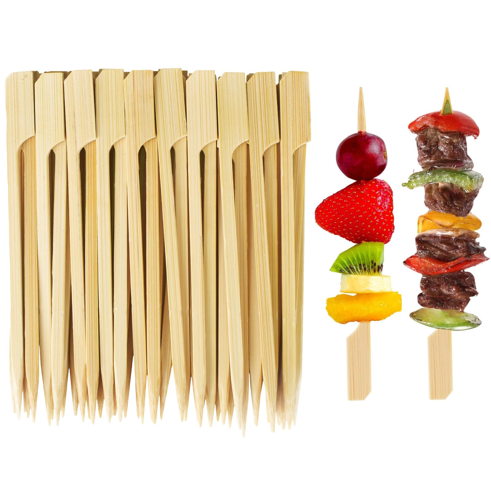 5.9 Inches Bamboo Skewers 100 Pieces Food Appetizer Wide Flat Paddle Wooden Skewers Mini Skewers Sticks for Fruit, Barbecue Snac