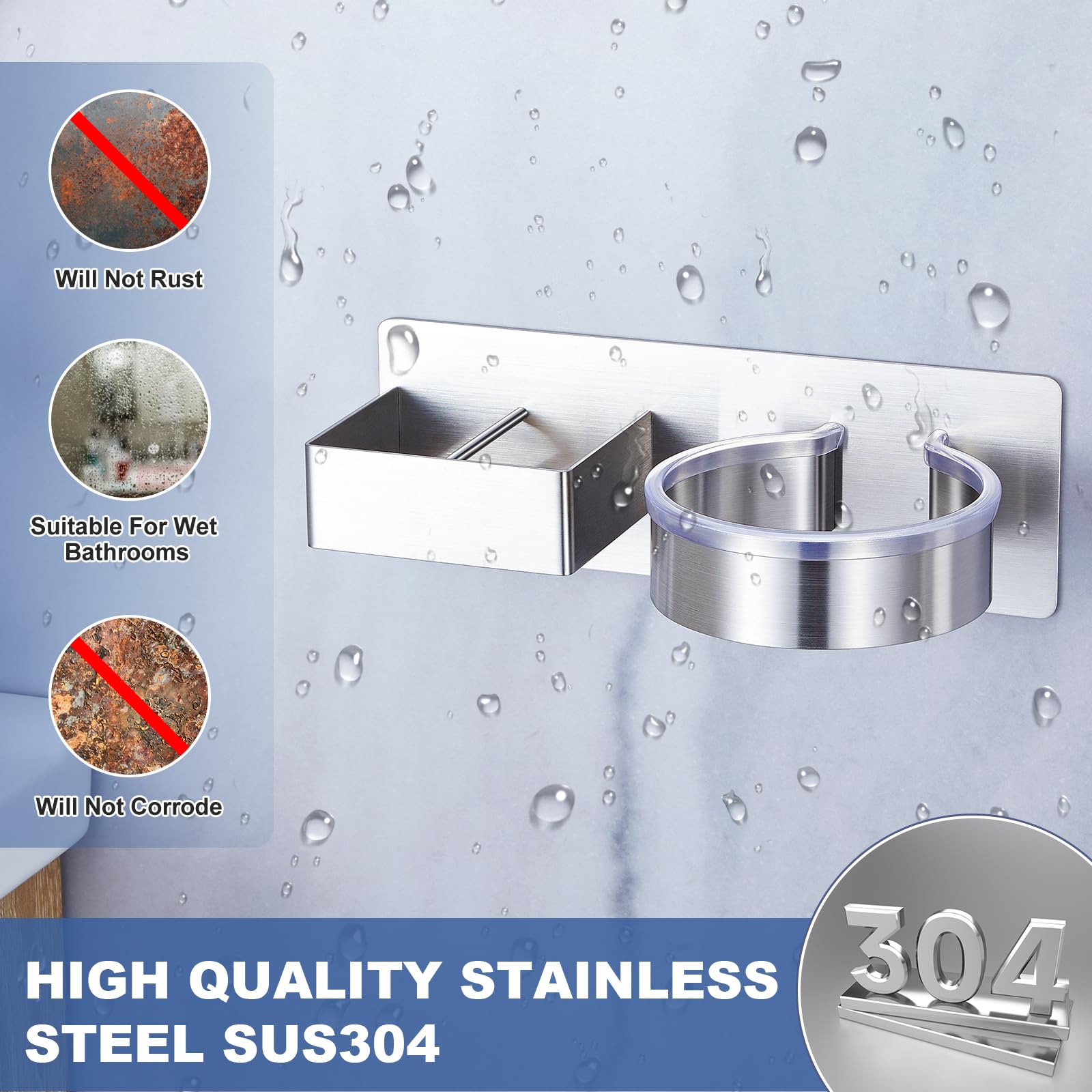 Yayinli Hair Dryer Holder Wall Mounted, Hair Tool Organizer For Bathroom, Adhesive Blow Dryer Holder, Stainless Steel Hair Dryer