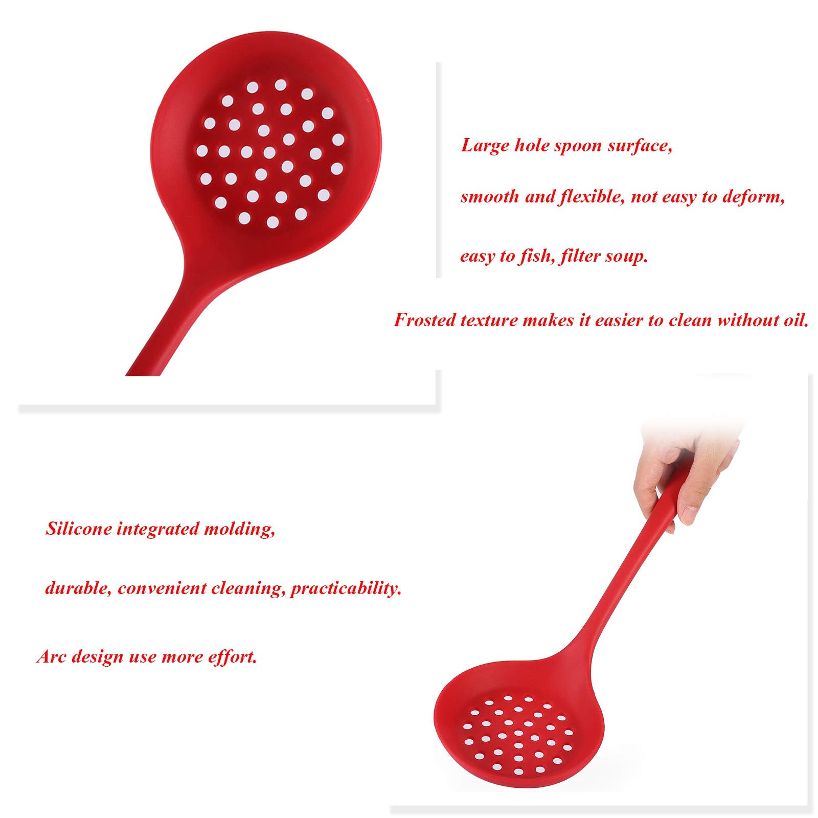 Silicone Skimmer Spoon Set 2, Non-Stick Cooking Slotted Colander Spoon Skimmer Strainer, Kitchen Sink Ladle Strainer Silicone Fi