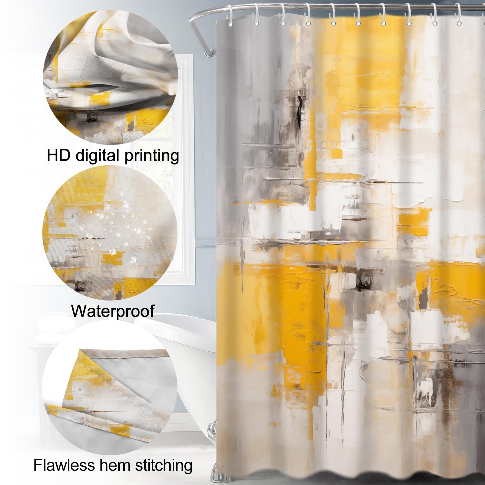 Lnond 4Pcs Bathroom Shower Curtain Sets With Rugs,Yellow Grey Ombre Bathroom Sets With Shower Curtain And Rugs And Accessories