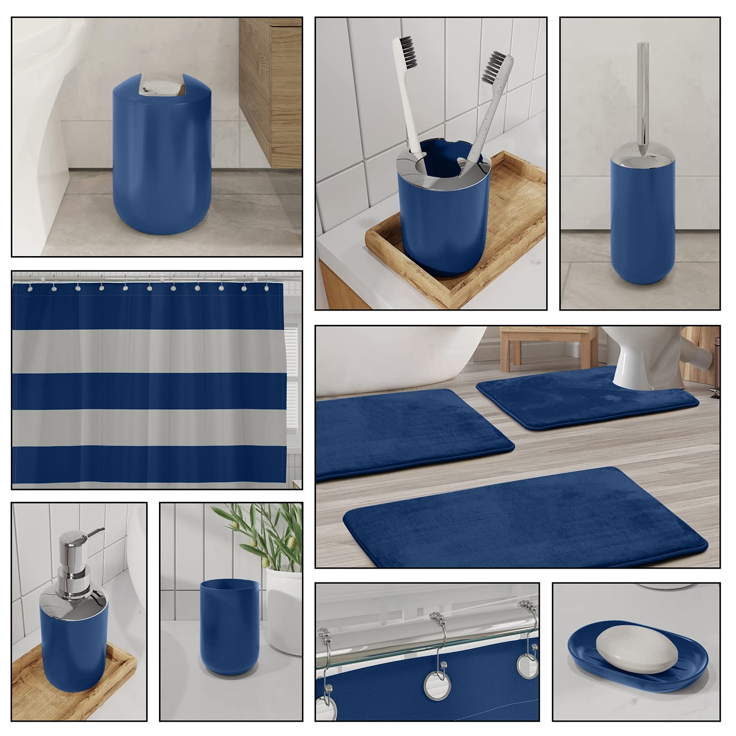 Clara Clark Bathroom Set - Navy Bathroom Accessories Set  Bathroom Sets with Shower Curtain and Rugs  23PC Shower Curtain Set with Liner  Soap Dispenser  Soap Dish  Toilet Brush Holder  and Trash Can