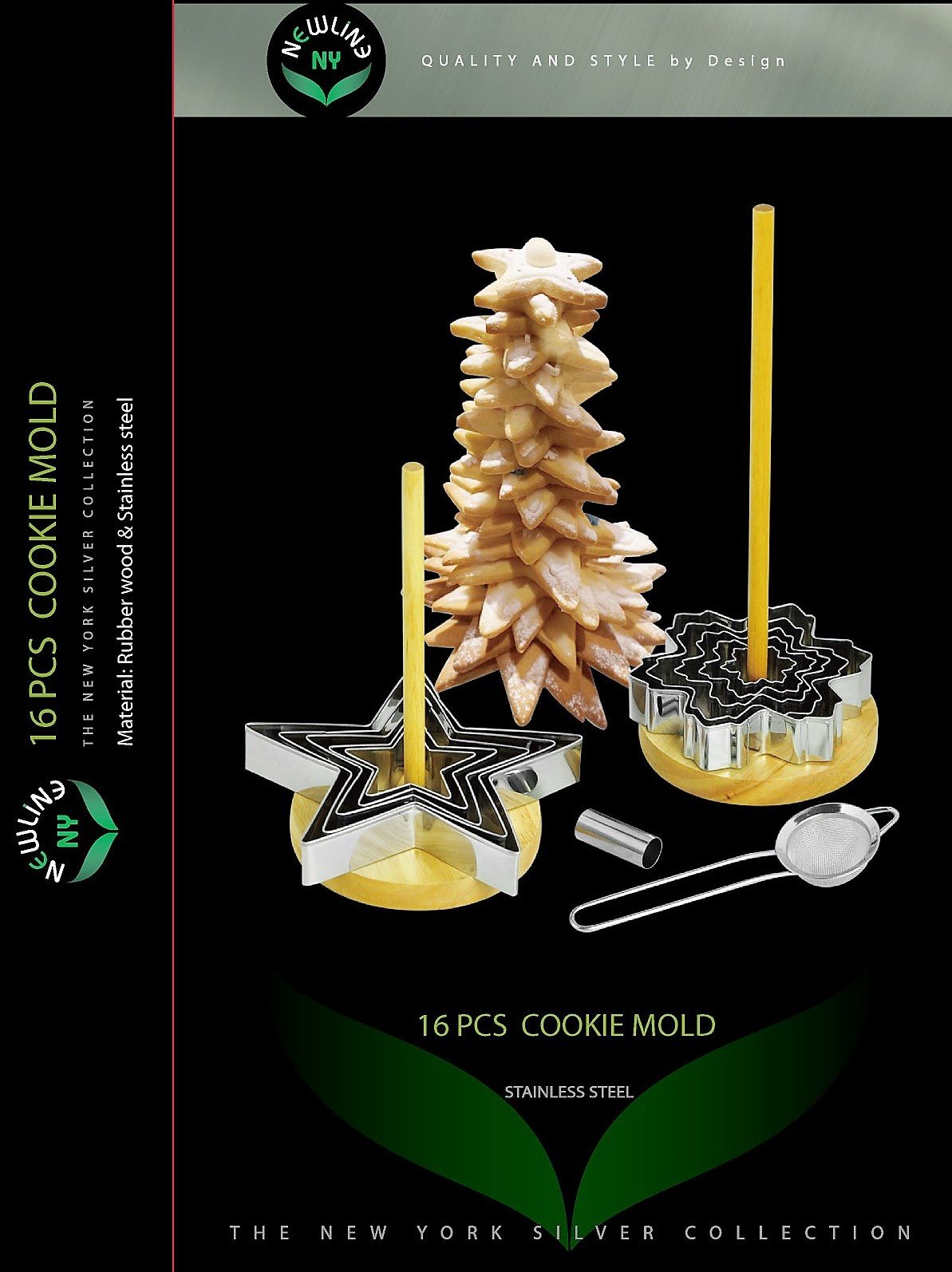 Newlineny 16 Pcs Star Shaped Cookie Molds Cutters To Create Christmas Tree-Like Cookie Display With Recipe