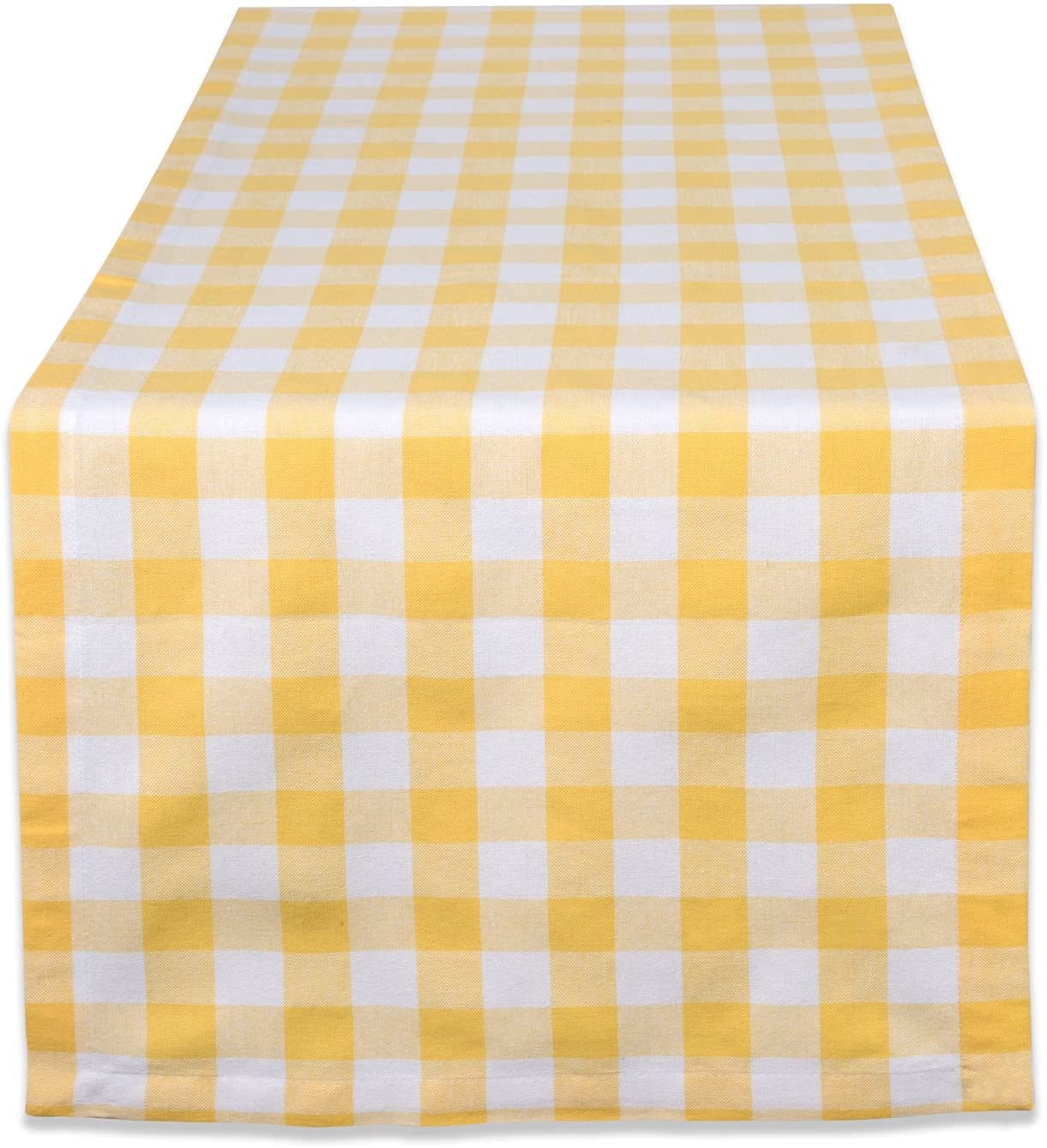 DII Checkered Tabletop Collection 100% Cotton, Machine Washable, Table Runner, 14x72, Yellow