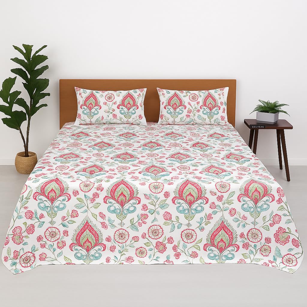 Bhoomi Impex Double Bed Bedsheet Set - Teja Print Microfiber Bedding With 2 Pillow Covers - Soft Brushed Fabric (225 X 250 Cm) -