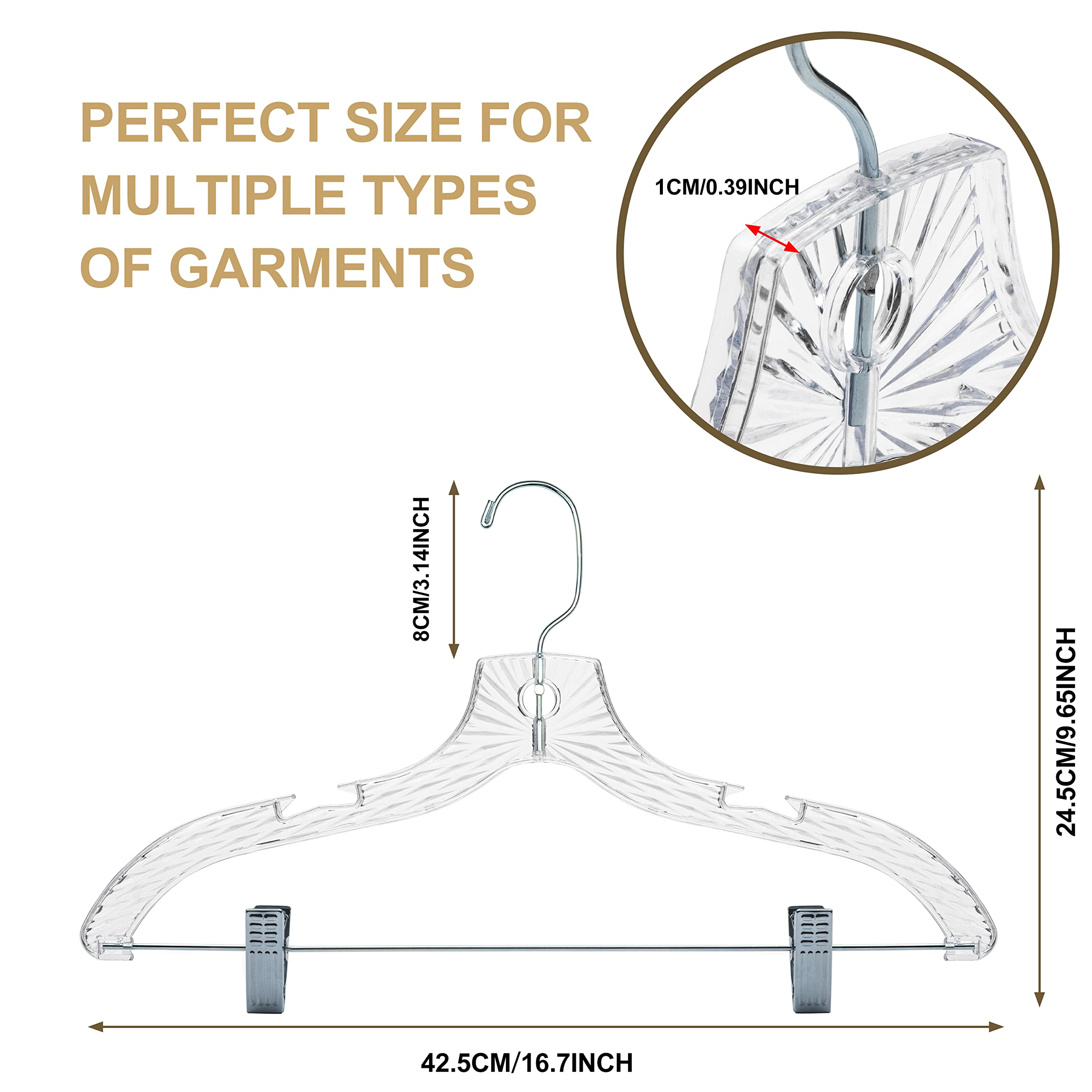 Quality Hangers 12 Pack Clear Plastic Skirt Hangers - Crystal Cut Pants Hangers - Durable Plastic Hanger Set - Dress Hangers Wit