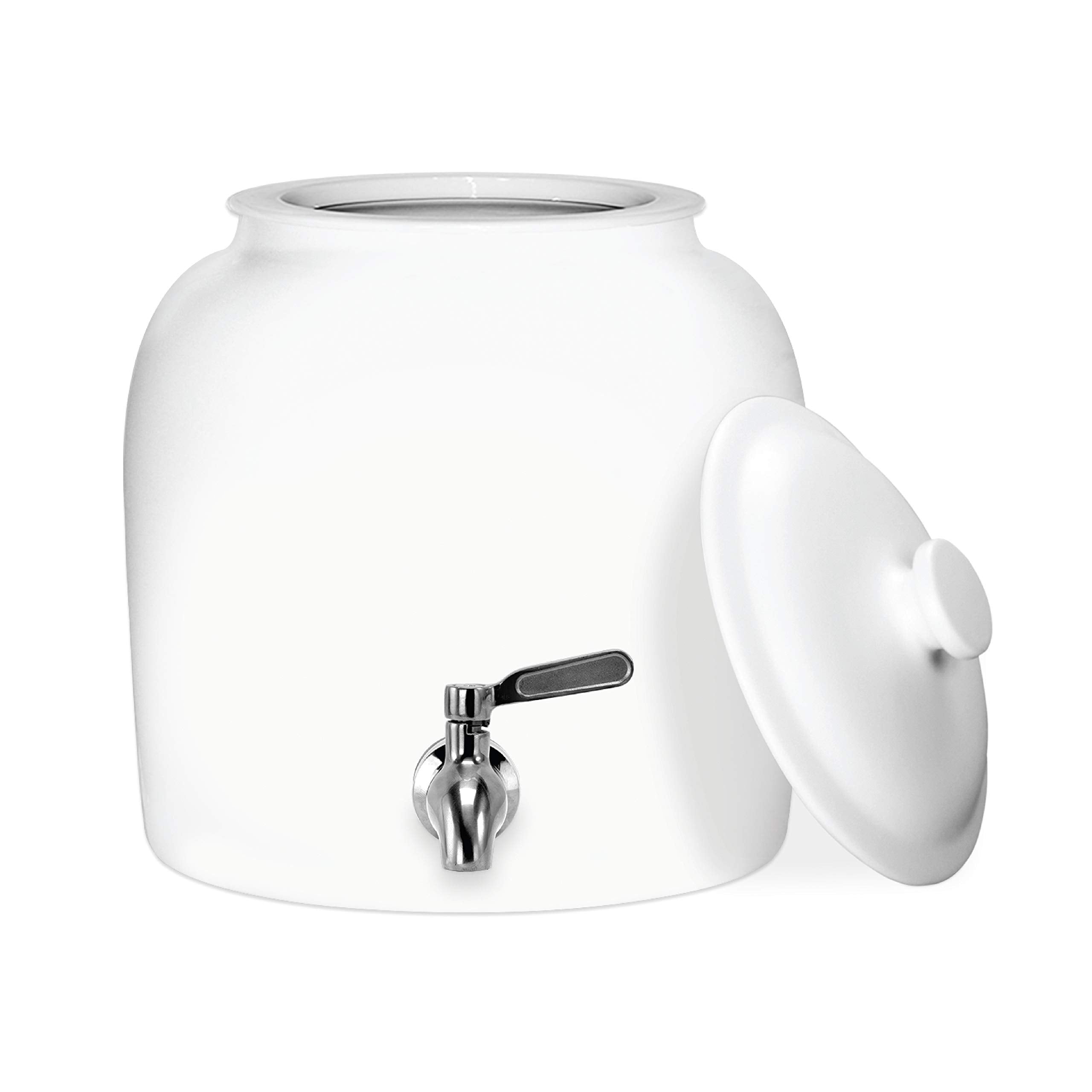 Geo Sports Porcelain Ceramic Crock Water Dispenser, Stainless Steel Faucet, Valve And Lid Included. Fits 3 To 5 Gallon Jugs. (So