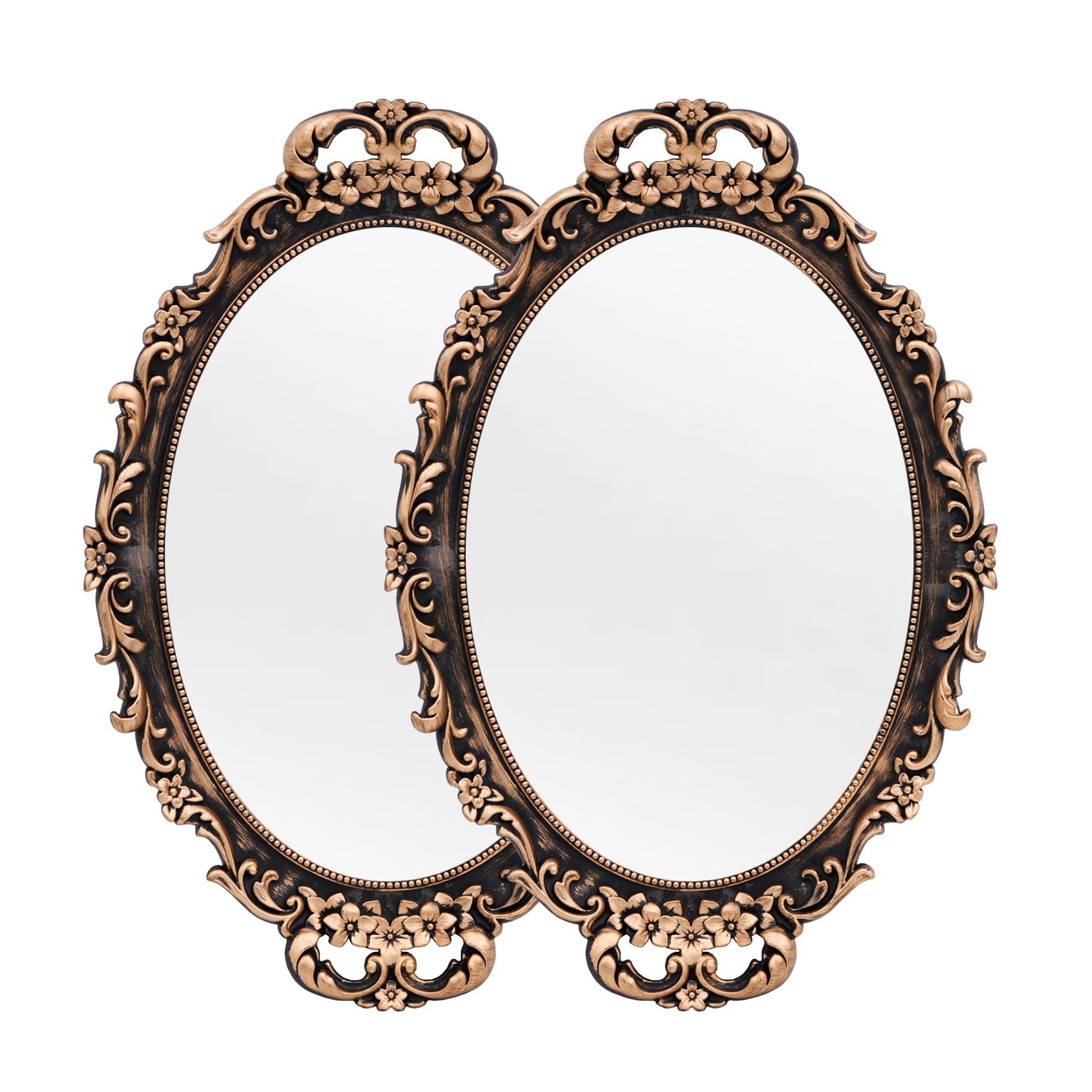 Tstarer Vintage Decorative Gold Framed Mirror, Wall Hanging Mirrors & Tabletop Tray for Bedroom Living Room Dresser Decor, Oval-