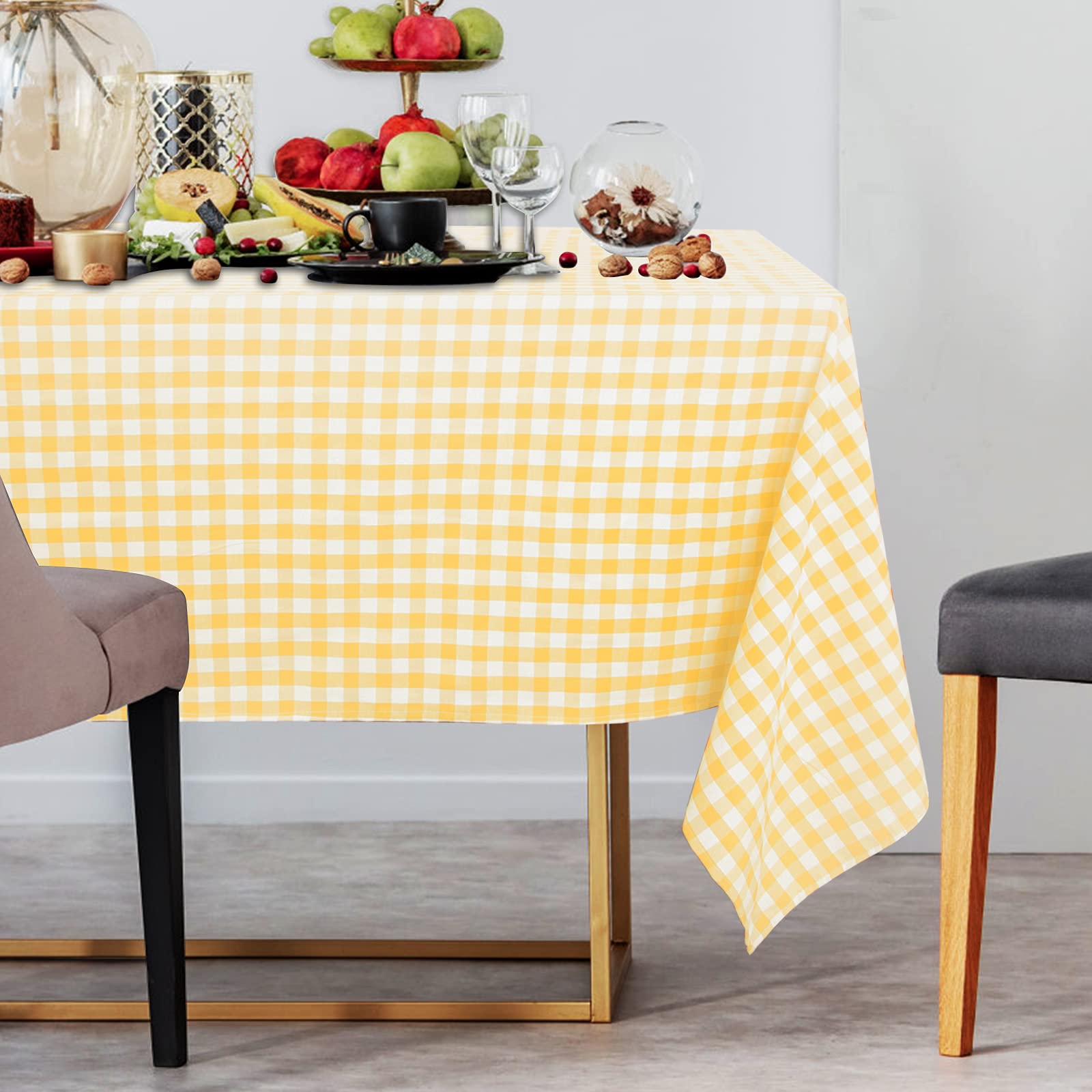Partisout Yellow Checkered Tablecloth 54X54In Rectangle Checked Table Clothes For Square Tables Wrinkle Resistant Party Buffalo