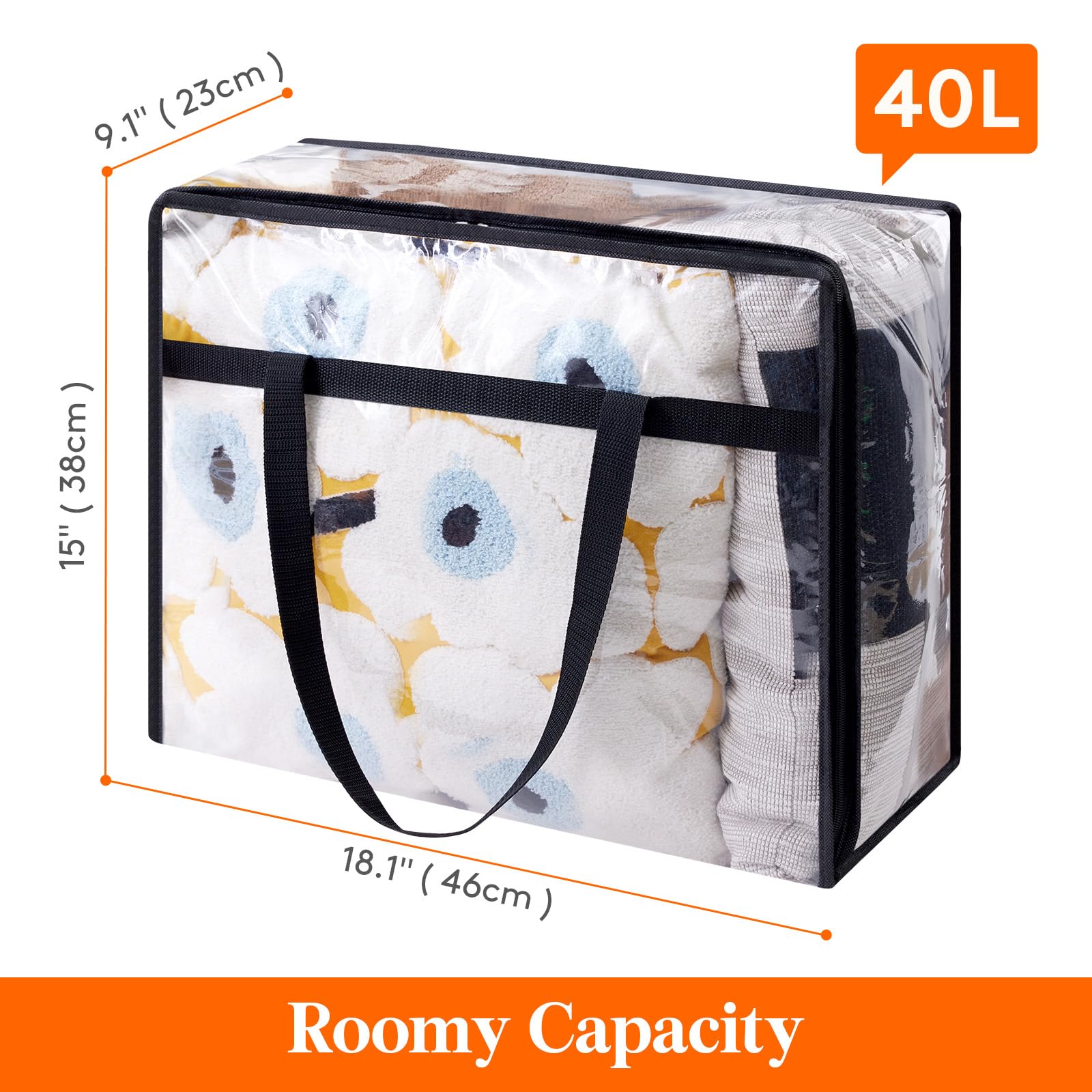 Lifewit 3 Pack Clear Clothes Storage Bags, 40L Plastic Blanket Storage Bags, Vinyl Foldable Moving Bags with Zipper, Closet Orga