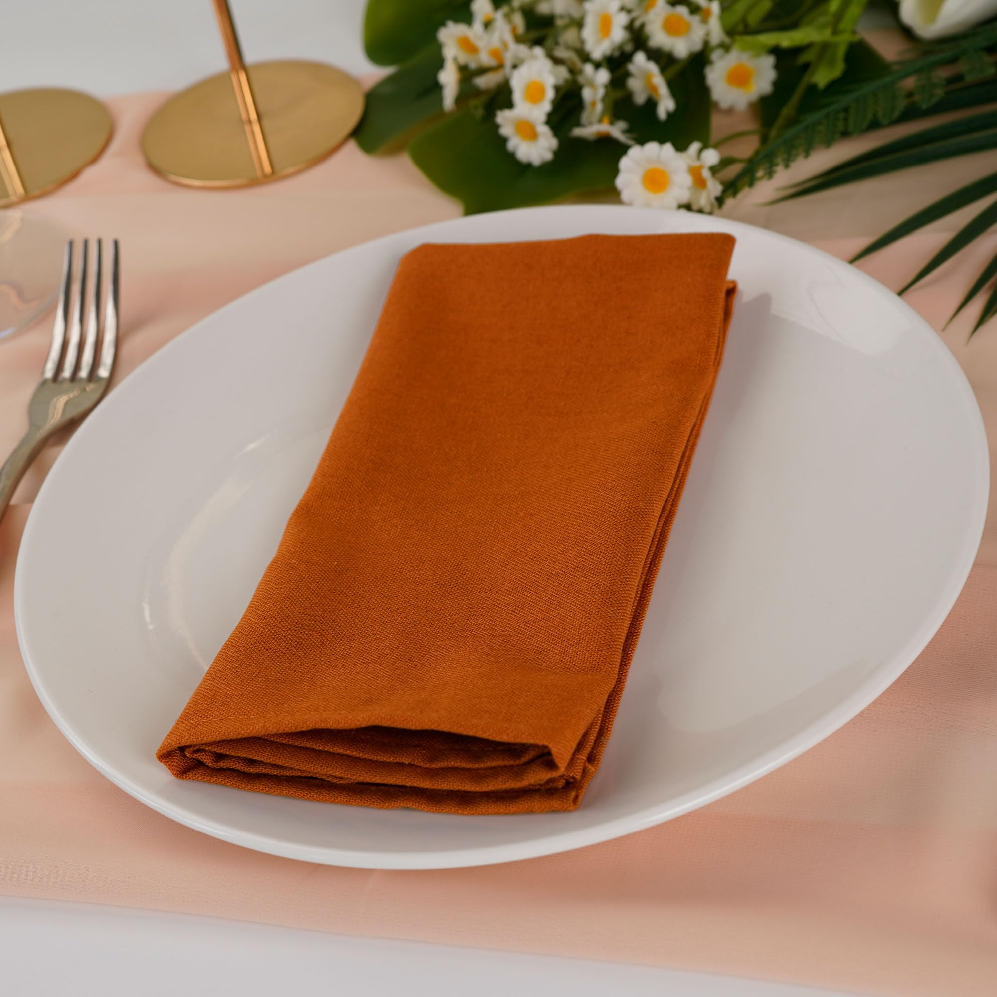 Infei Solid Color Linen Blended Thin Dinner Cloth Napkins - Set Of 12 (40 X 40 Cm) - For Events & Home Use (Terra Cotta)